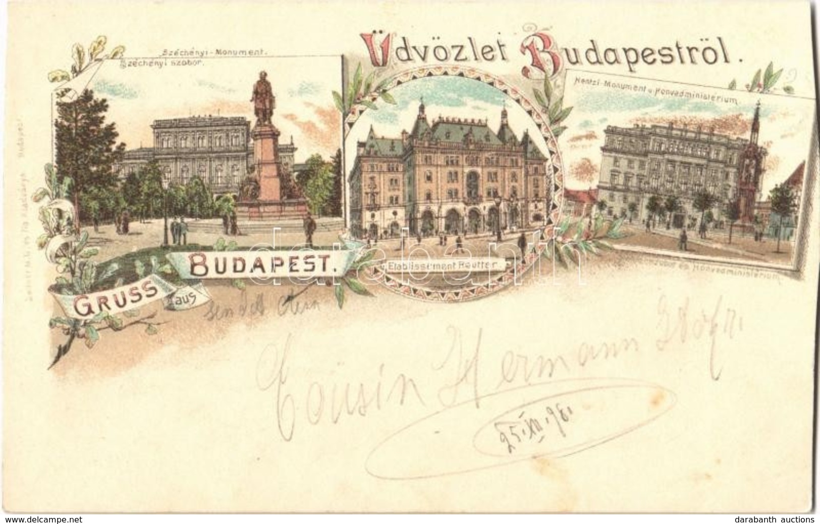 * T4 1898 Budapest, Széchenyi Szobor, Etablissement Reutter Kávéház és étterem (Drechsler Palota), Honvéd Minisztérium,  - Non Classés