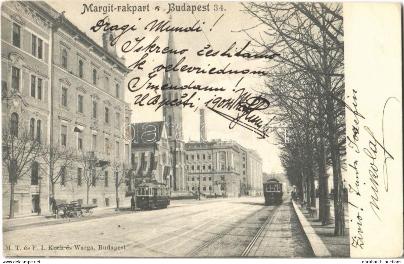 T2 1904 Budapest I. Margit Rakpart (Bem Rakpart), Szilágyi Dezső Téri Református Templom, Villamosok - Unclassified
