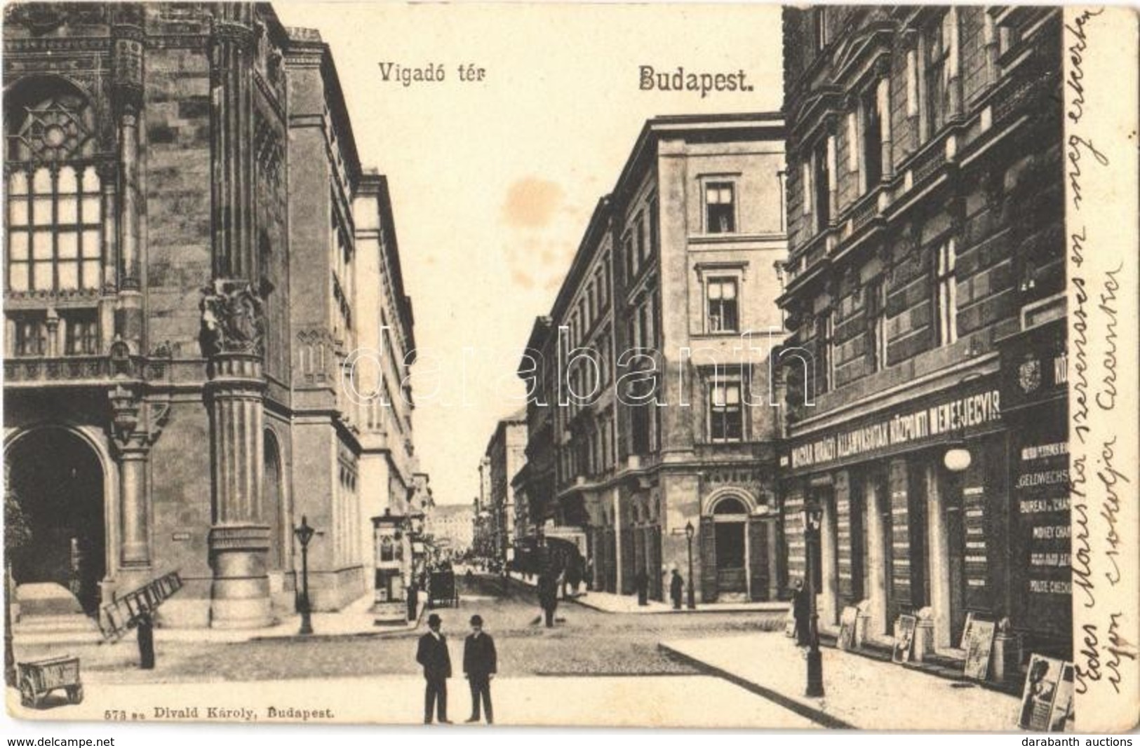 T2/T3 1906 Budapest V. Vigadó Tér, Magyar Királyi Államvasutak Központi Jegyirodája, Kávéház, Pénzváltó. Divald Károly 5 - Non Classés