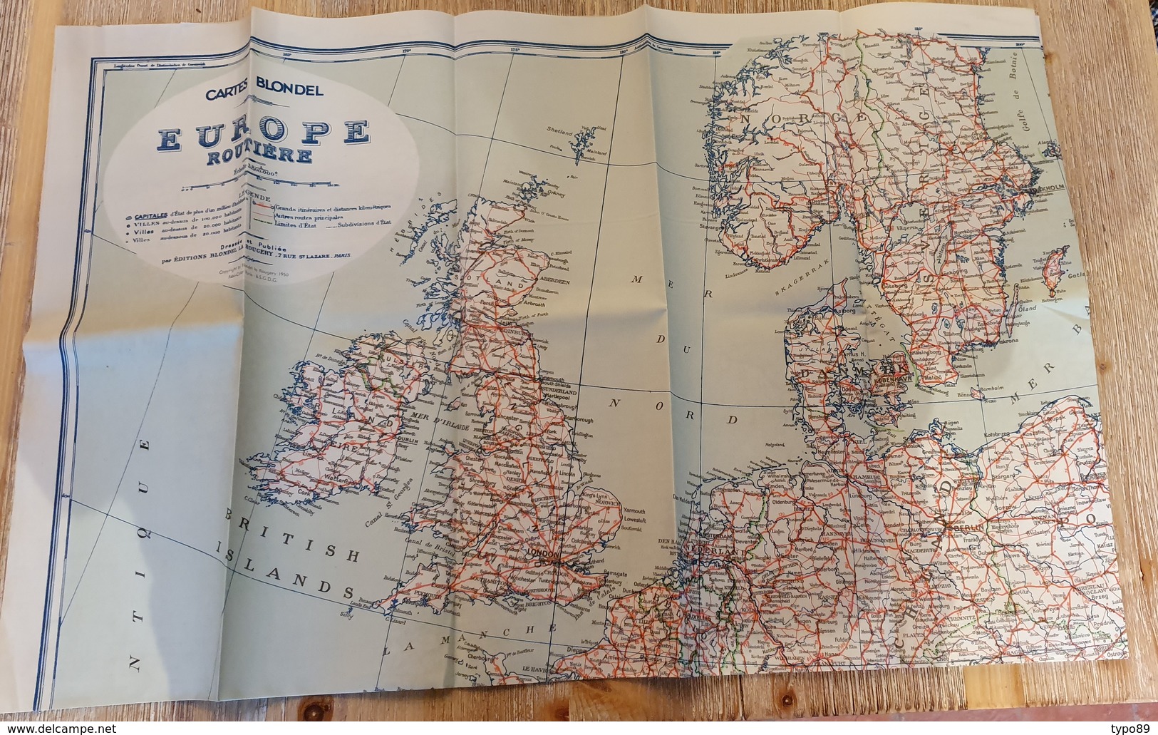 1132 - Carte Europe Routière - 1950 - Plastifiée - 1/380000è - Mappe/Atlanti