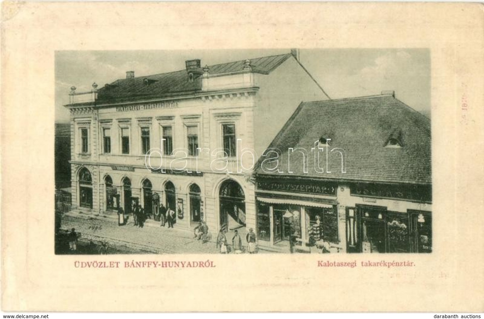 T4 Bánffyhunyad, Huedin; Kalotaszegi Takarékpénztár, Gyógyszertár, Ábrahám M. üzlete, W. L. Bp. 356. Diamantstein Nándor - Unclassified