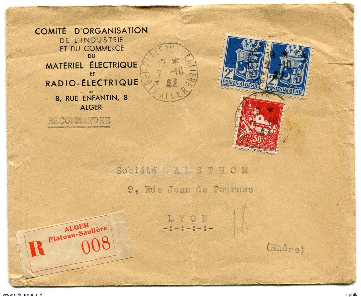 RC 14934 ALGERIE 1942 LETTRE RECOMMANDÉE D' ALGER PLATEAU - SAULIÈRE POUR LA FRANCE - COVER - Lettres & Documents