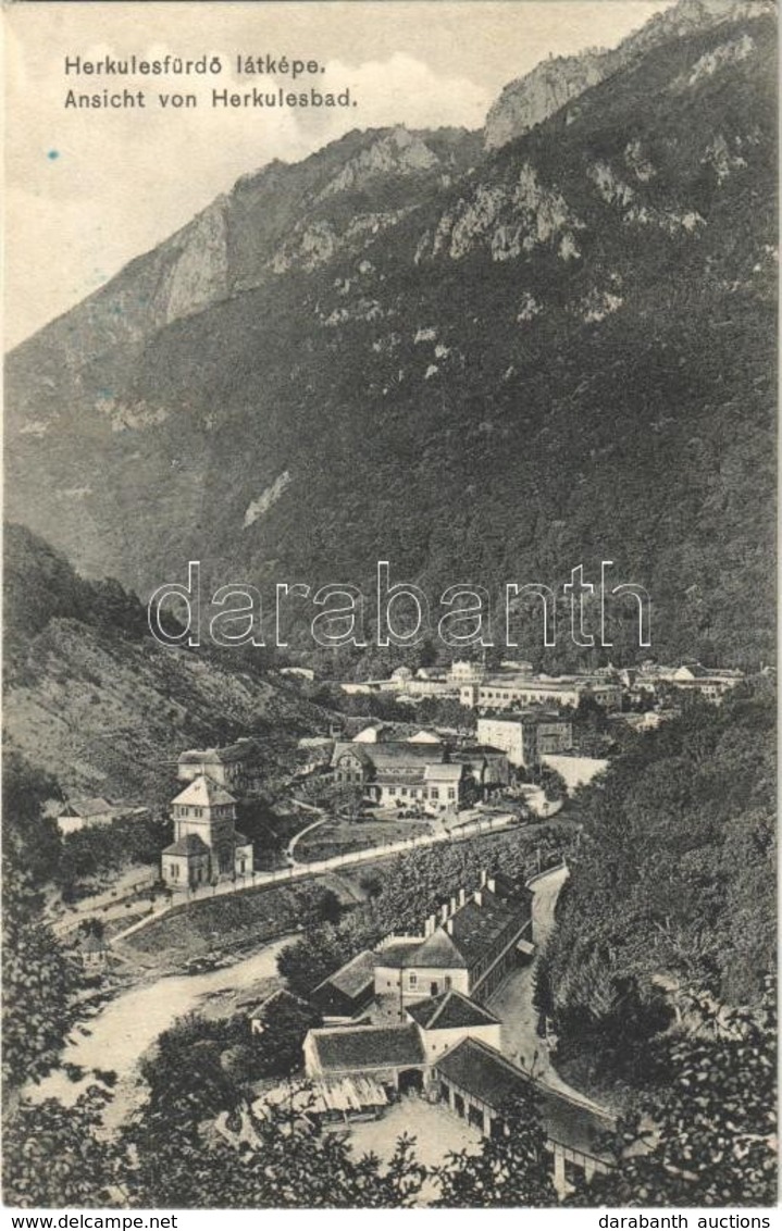 T3 1909 Herkulesfürdő, Herkulesbad, Baile Herculane; Látkép. Eberle Keresztély Kiadása / Anischt / General View (r) - Ohne Zuordnung