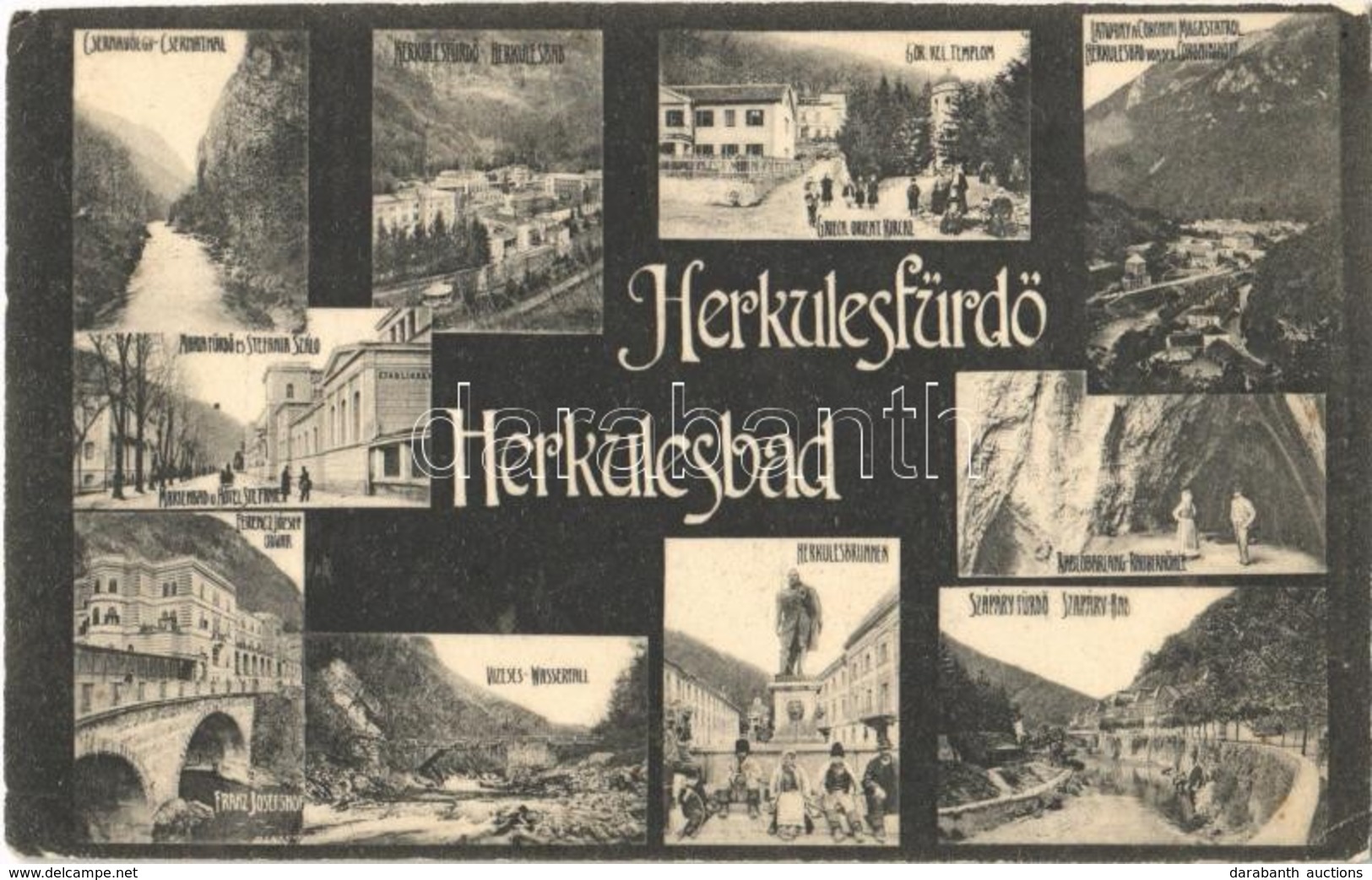 T4 1907 Herkulesfürdő, Herkulesbad, Baile Herculane; Cserna-völgy, Görögkeleti Templom, Látvány A Coronini Magaslatról,  - Ohne Zuordnung
