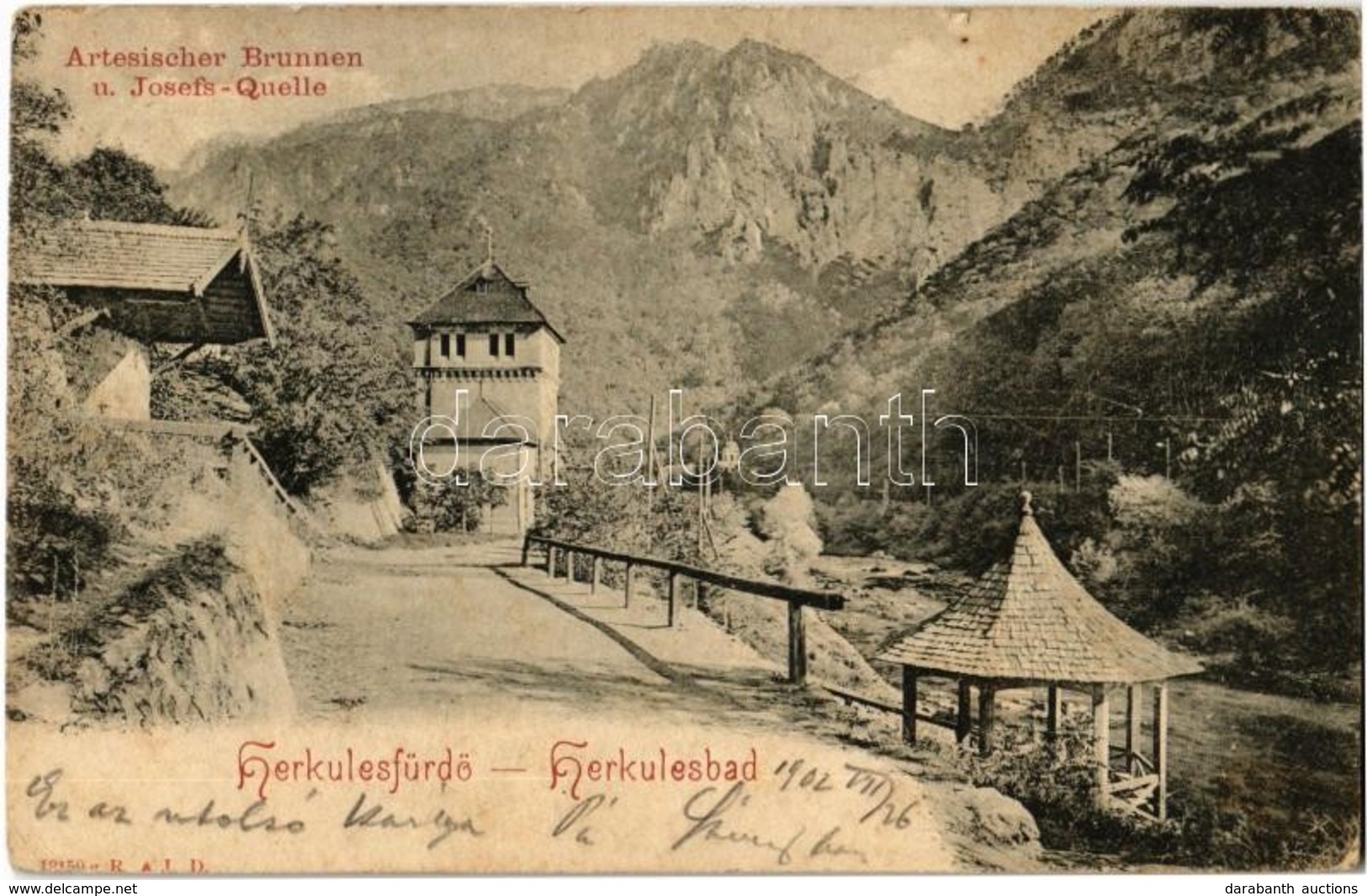 T2/T3 1902 Herkulesfürdő, Herkulesbad, Baile Herculane; Artesicher Brunnen U. Josefs-Quelle / Artézi Kút, József Forrás  - Ohne Zuordnung