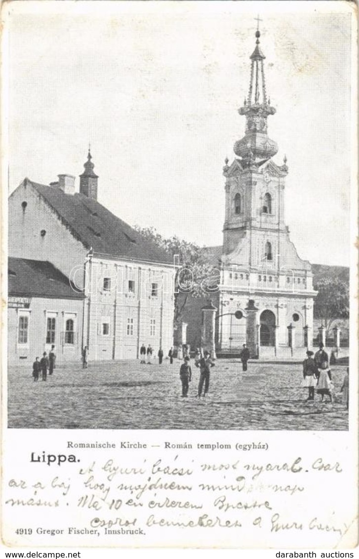 T2/T3 1901 Lippa, Lipova; Romanische Kirche / Román Ortodox Templom, Takarékpénztár. Gregor Fischer 4919. / Romanian Ort - Ohne Zuordnung