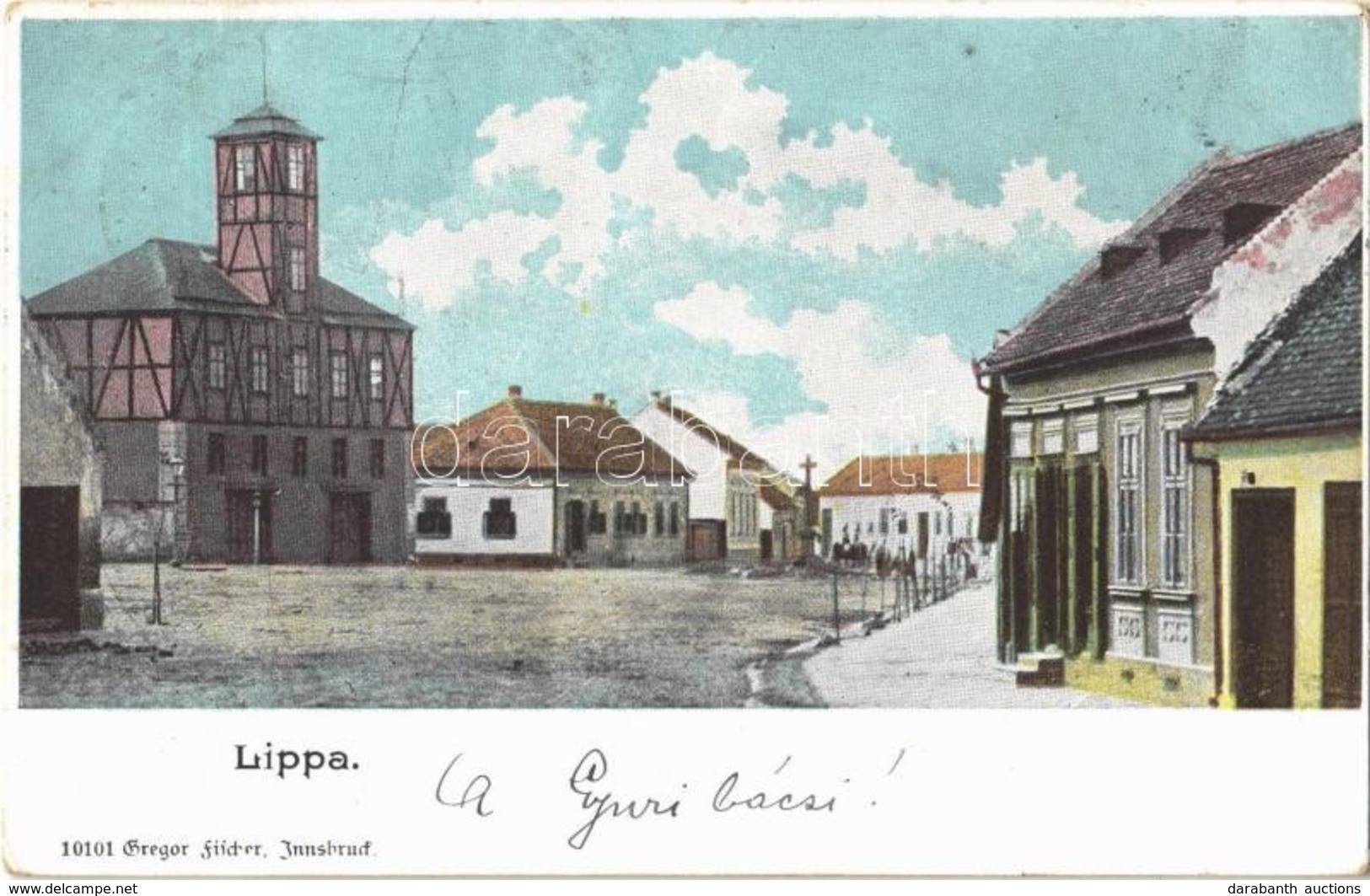T2 1901 Lippa, Lipova; Tűzoltótorony, Utca, üzlet. Gregor Fischer 10101. / Fire Tower, Street, Shop - Ohne Zuordnung