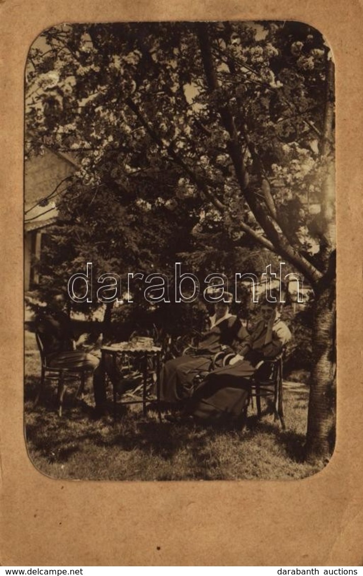 T3 1916 Lugos, Lugoj; Családi Csoportkép A Kertben Katonával / Family Group Photo In The Garden With Soldier. Glued Phot - Ohne Zuordnung