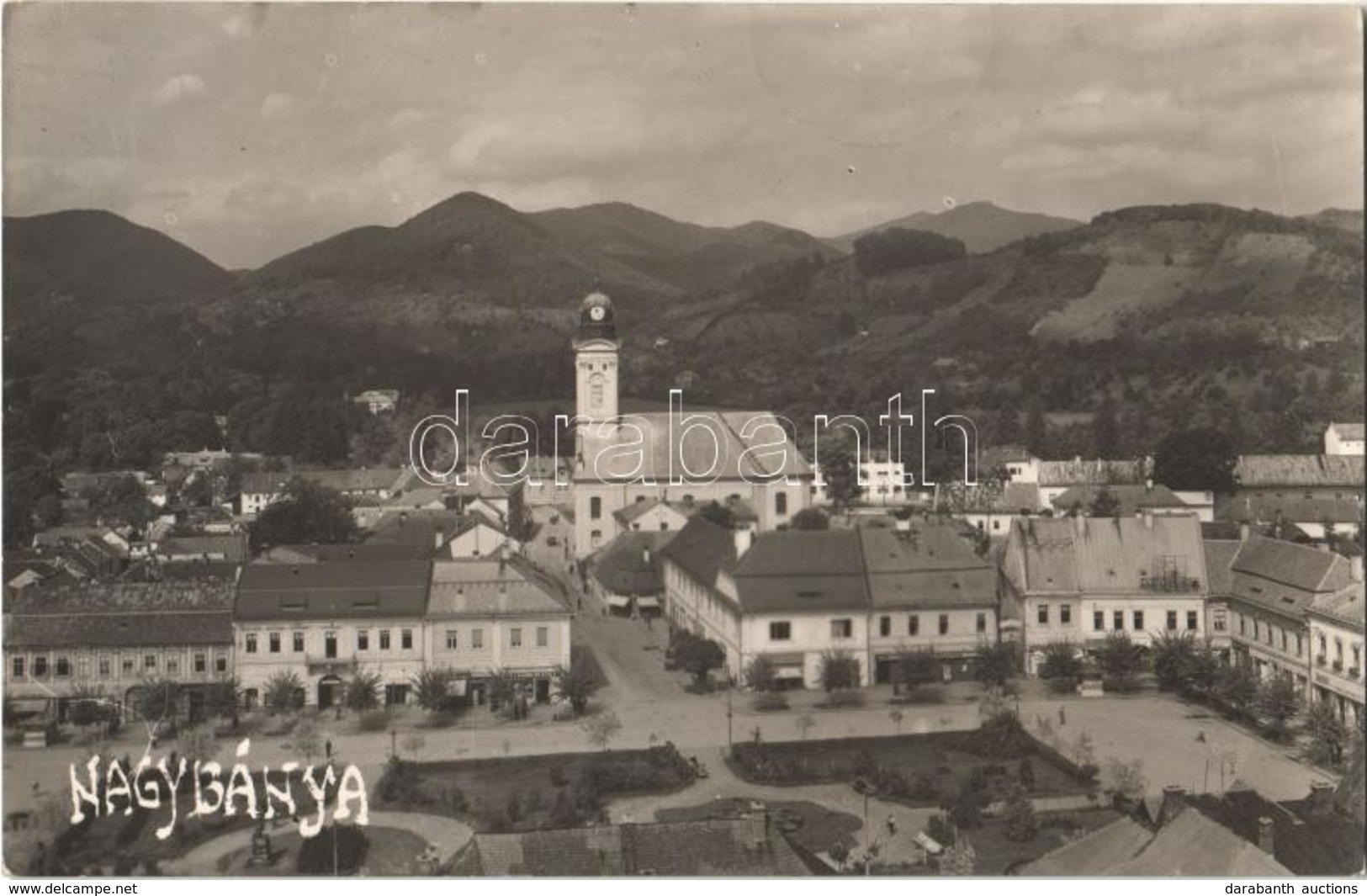 T2 1940 Nagybánya, Baia Mare; Fő Tér, Templom, Ifj. Marosán Gyula üzlete  / Main Square, Church, Shops. Photo + '1940 Na - Ohne Zuordnung