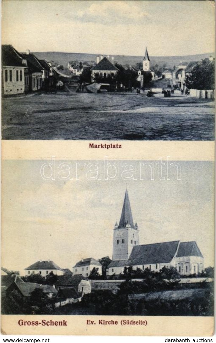 T2/T3 1914 Nagysink, Gross-Schenk, Cincul Mare, Cincu; Marktplatz, Evang. Kirche Und Schule (Südseite) / Piac Tér, Evang - Ohne Zuordnung