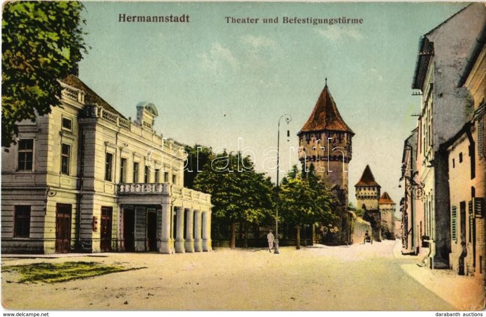 T2/T3 1915 Nagyszeben, Hermannstadt, Sibiu; Theater Und Befestigungstürme / Városi Színház, Erődített Tornyok. Chromopho - Ohne Zuordnung