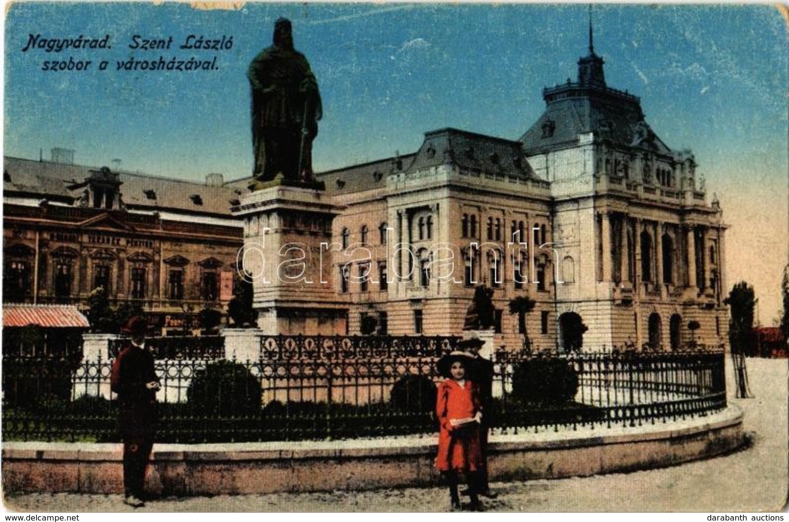 * T2/T3 1918 Nagyvárad, Oradea; Szent László Szobor A Városházával, Takarékpénztár / Statue, Town Hall, Savings Bank (ko - Ohne Zuordnung