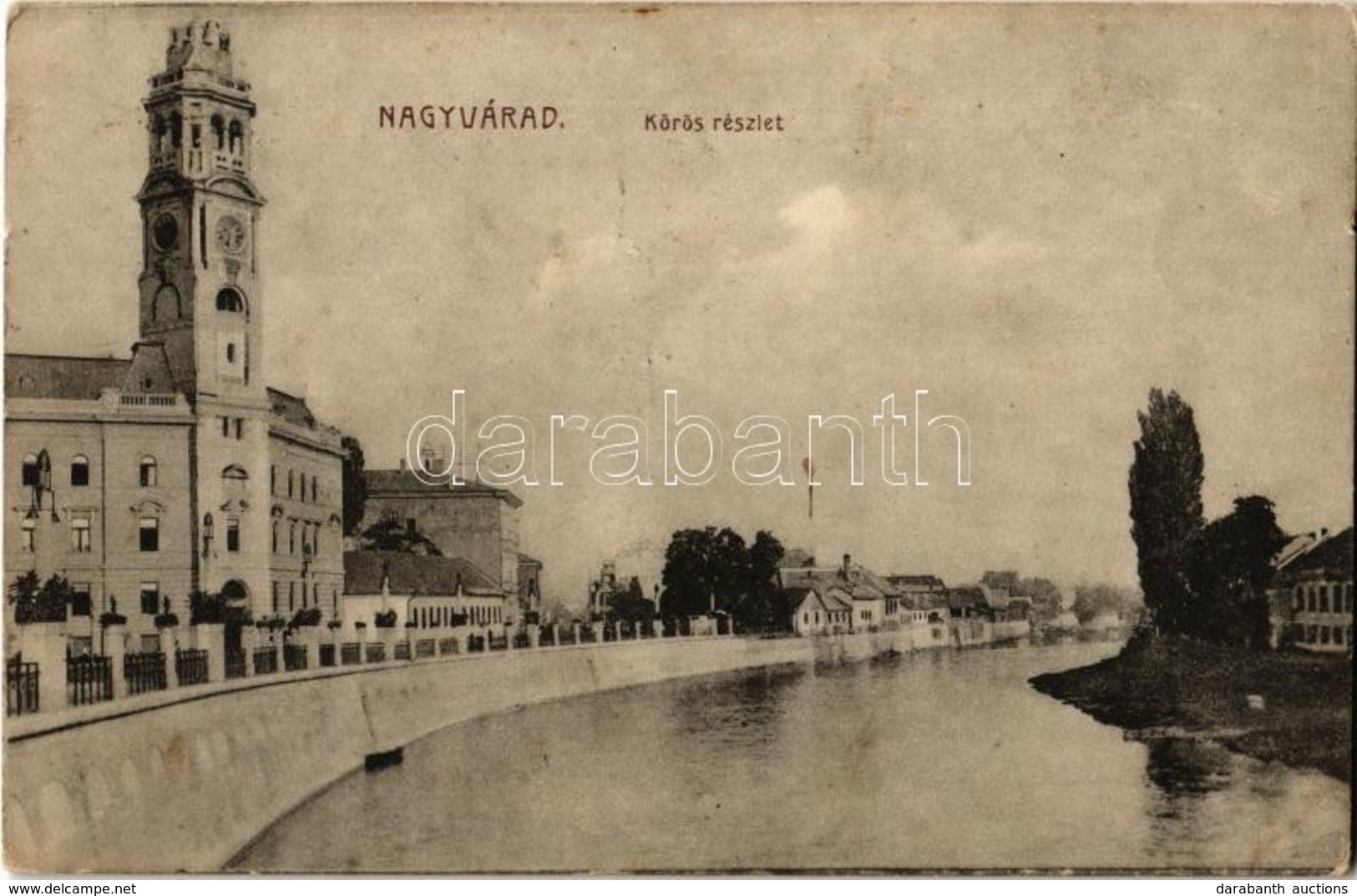 T2 1914 Nagyvárad, Oradea; Körös Részlet, Városháza. Kiadja Stern Béla / Raul Cris / Cris Riverside, Town Hall - Unclassified