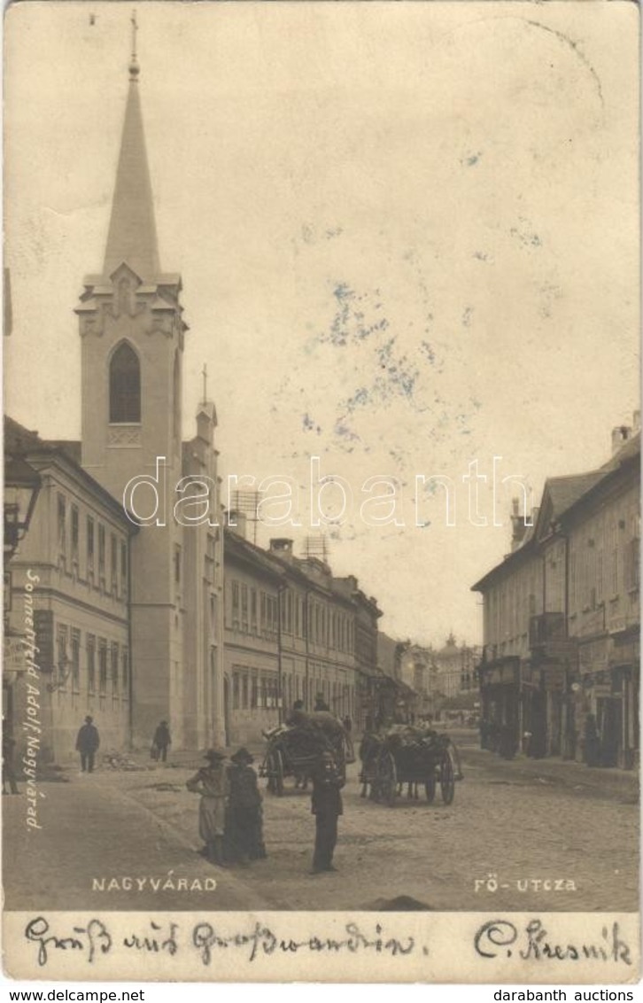 * T2/T3 1906 Nagyvárad, Oradea; Fő Utca, Orsolyiták Zárdája és Temploma, Kiss Dávid üzlete. Sonnenfeld Adolf Kiadása / M - Ohne Zuordnung