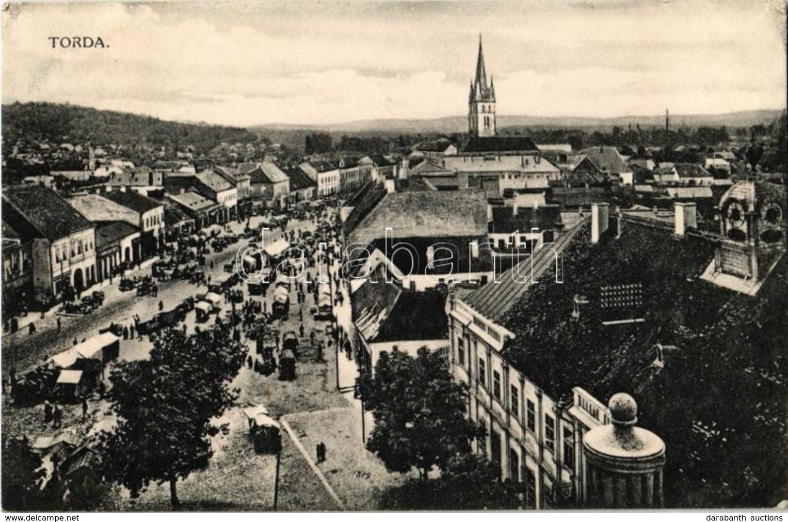 T2 1915 Torda, Turda; Utcakép, Piaci árusok, Református Templom, üzletek. Kiadja Füssy József / Street View, Market Vend - Ohne Zuordnung