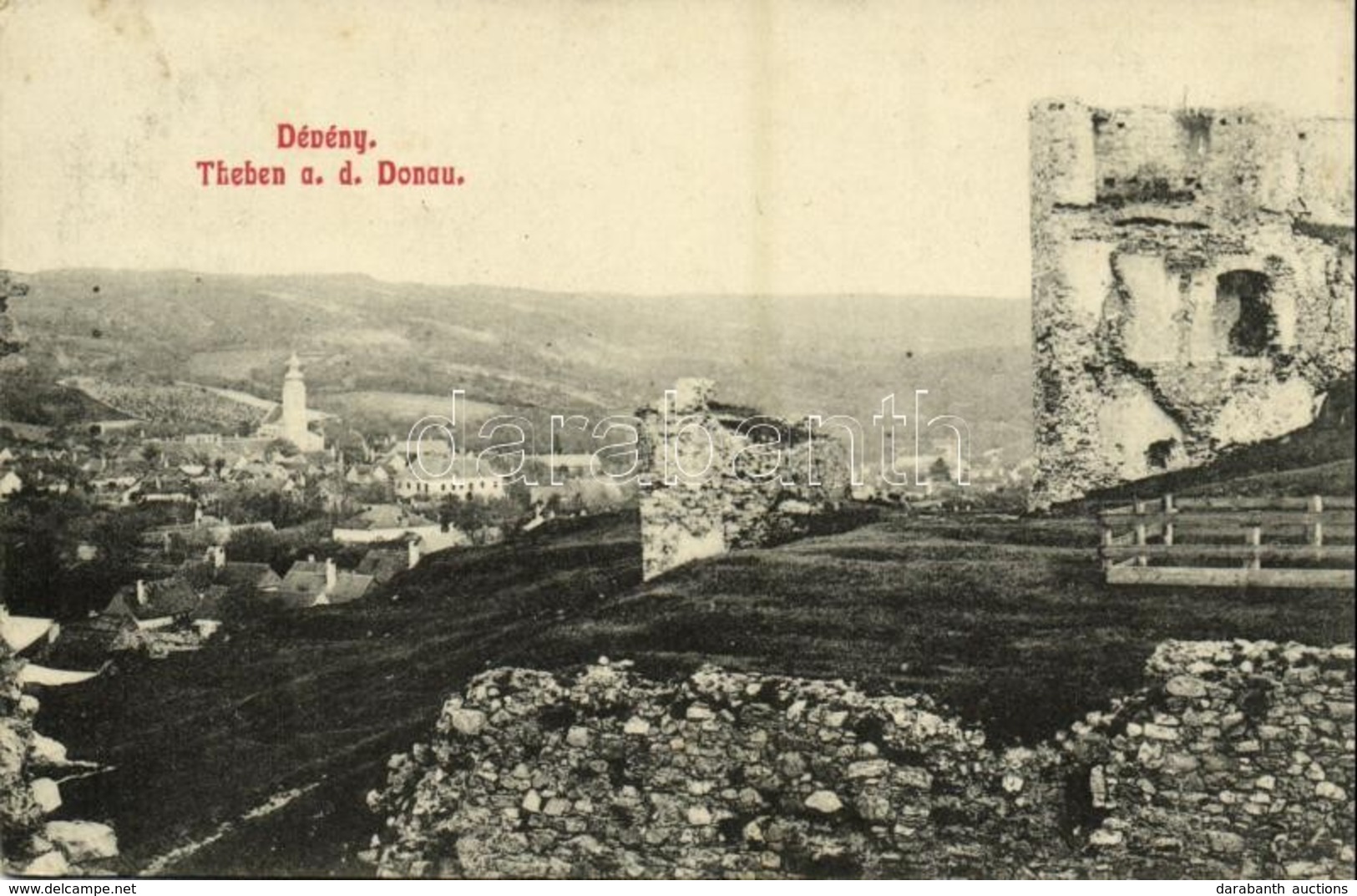 T2 1908 Dévény, Theben A. D. Donau, Devín (Pozsony, Bratislava); Devínsky Hrad / Dévényi Vár. K. B. B. D. A. 878. / Cast - Ohne Zuordnung