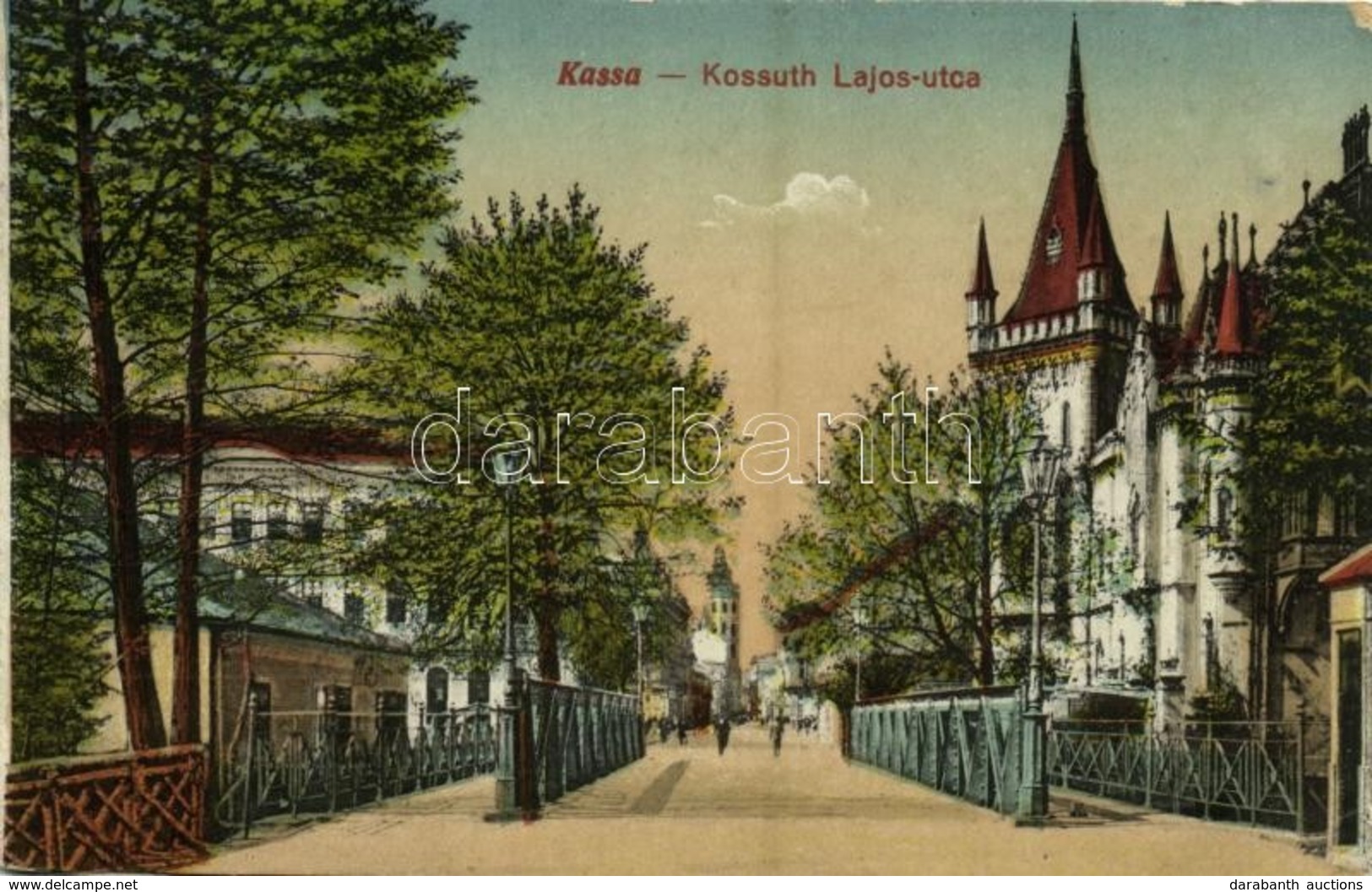 T3 1917 Kassa, Kosice; Kossuth Lajos Utca, Jakab Műépítész Palotája, Híd / Street View, Architect's Villa, Bridge (ragas - Ohne Zuordnung