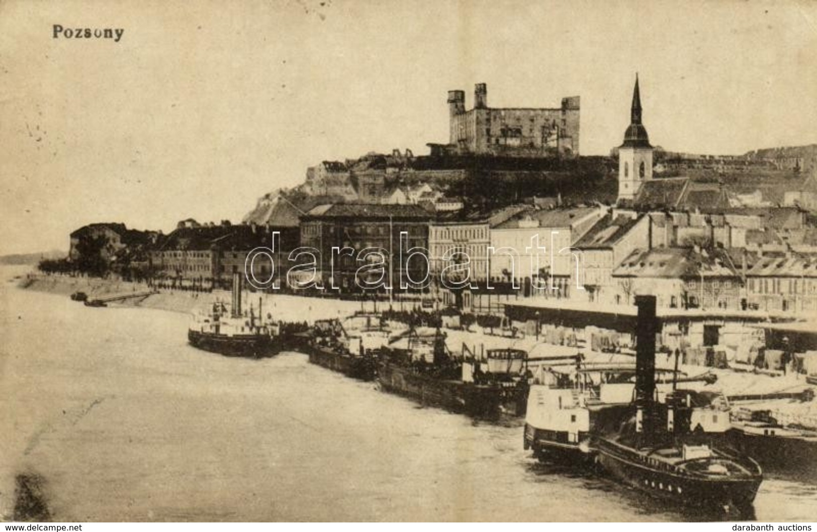 T2/T3 1918 Pozsony, Pressburg, Bratislava; Látkép, Kikötő, Rakpart, Vár / General View, Port, Quay, Castle (EK) - Ohne Zuordnung