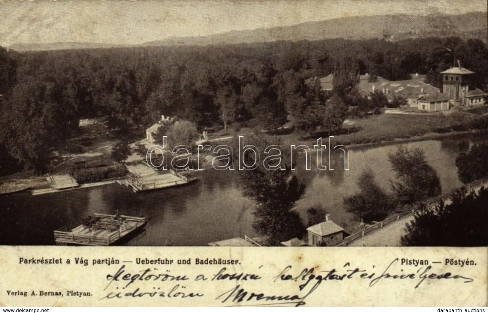 T2/T3 Pöstyén, Piestany; Park Részlet A Vág Partján, Komp. A. Bernas Kiadása / Vah Riverside, Ferry - Ohne Zuordnung