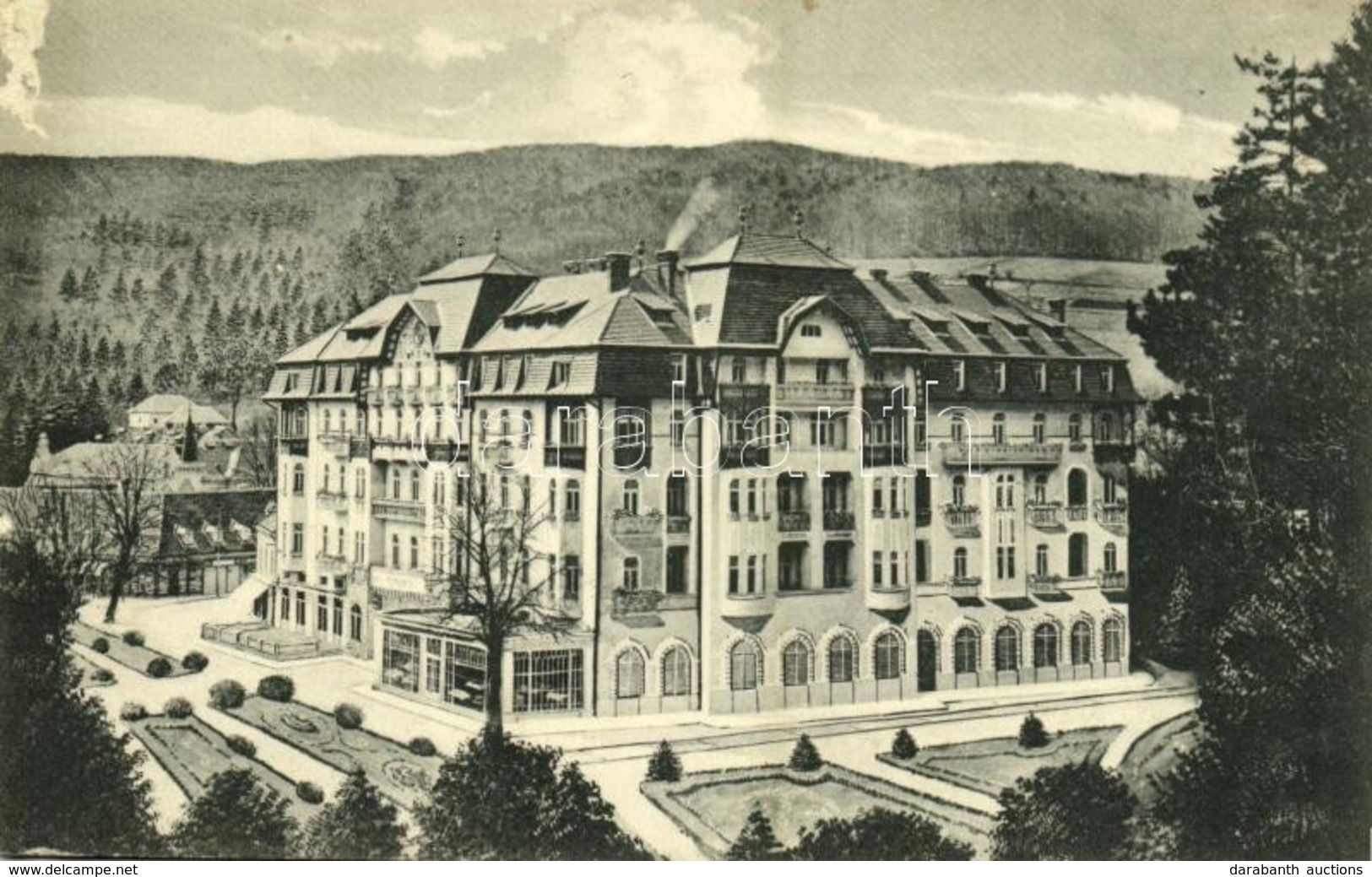 * T3 1918 Trencsénteplic, Trencianske Teplice; Teplicz Nagy Szálloda / Grand Hotel Teplicz / Spa, Hotel (felületi Sérülé - Ohne Zuordnung