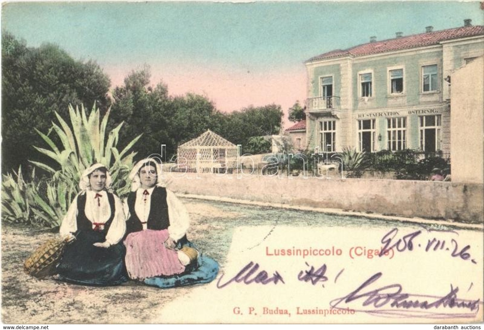 T2/T3 1906 Mali Losinj, Lussinpiccolo; Cigale / Restauration Osternig / Restaurant, Croatian Folklore. G. P. Budua (EK) - Sonstige & Ohne Zuordnung