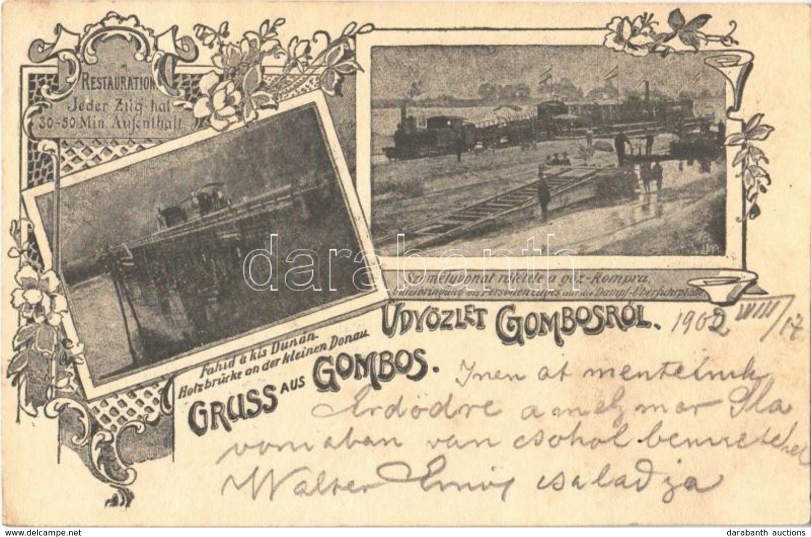 T2/T3 1902 Gombos, Bogojeva; Fahíd A Kis Dunán, Személyvonat Rátétele A Gőzkompra, Gőzmozdony / Wooden Bridge, Steam Fer - Non Classés