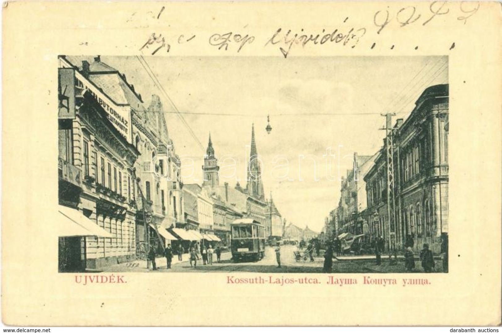 T2/T3 1912 Újvidék, Novi Sad; Kossuth Lajos Utca, Villamos, Bútorház, üzletek. W. L. Bp. 6348. / Street View, Tram, Furn - Ohne Zuordnung