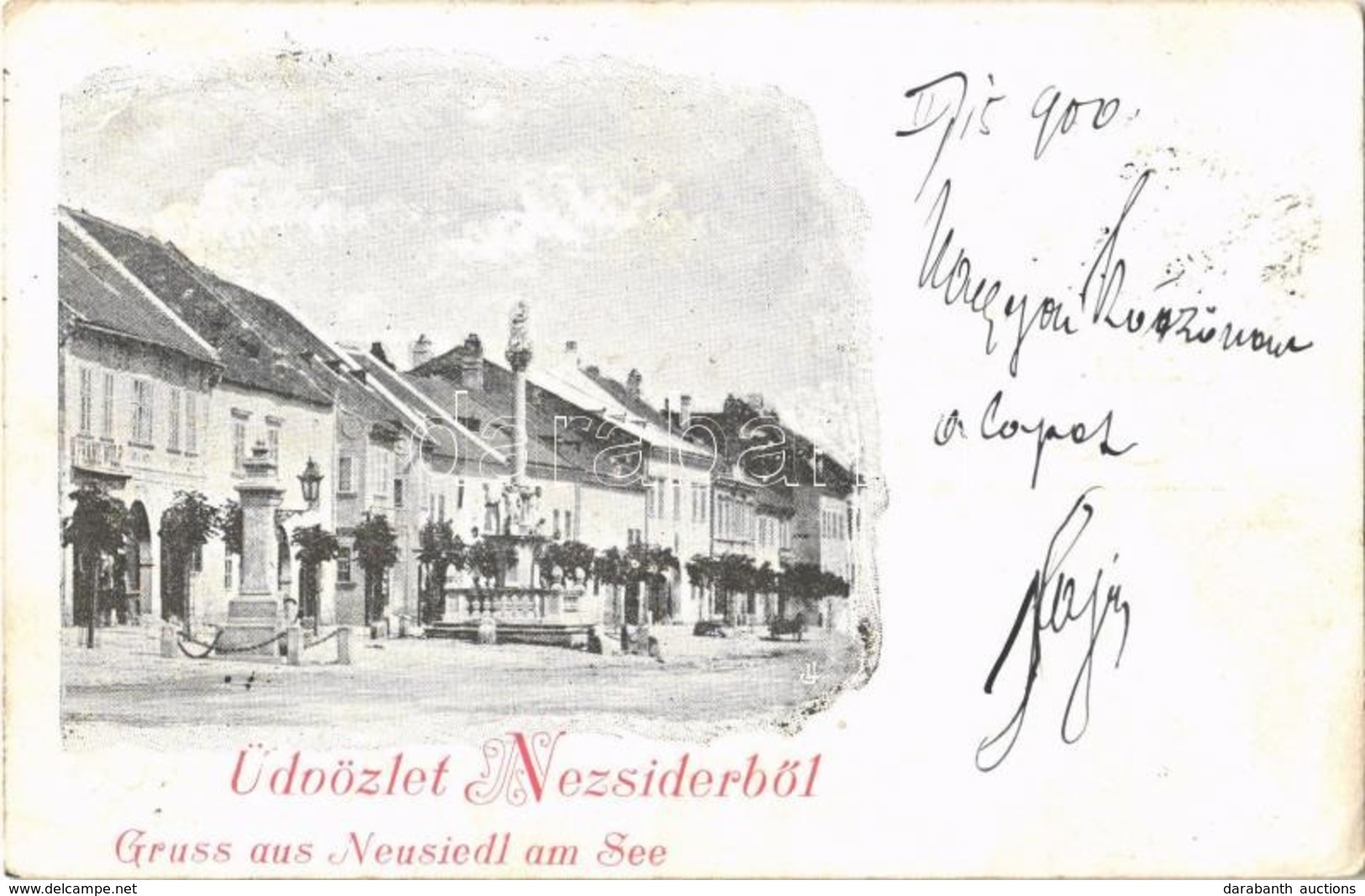 T2/T3 1900 Nezsider, Neusiedl Am See; Fő Utca, Szentháromság Szobor / Hauptstrasse, Dreifaltigkeitsstatue / Main Street, - Unclassified