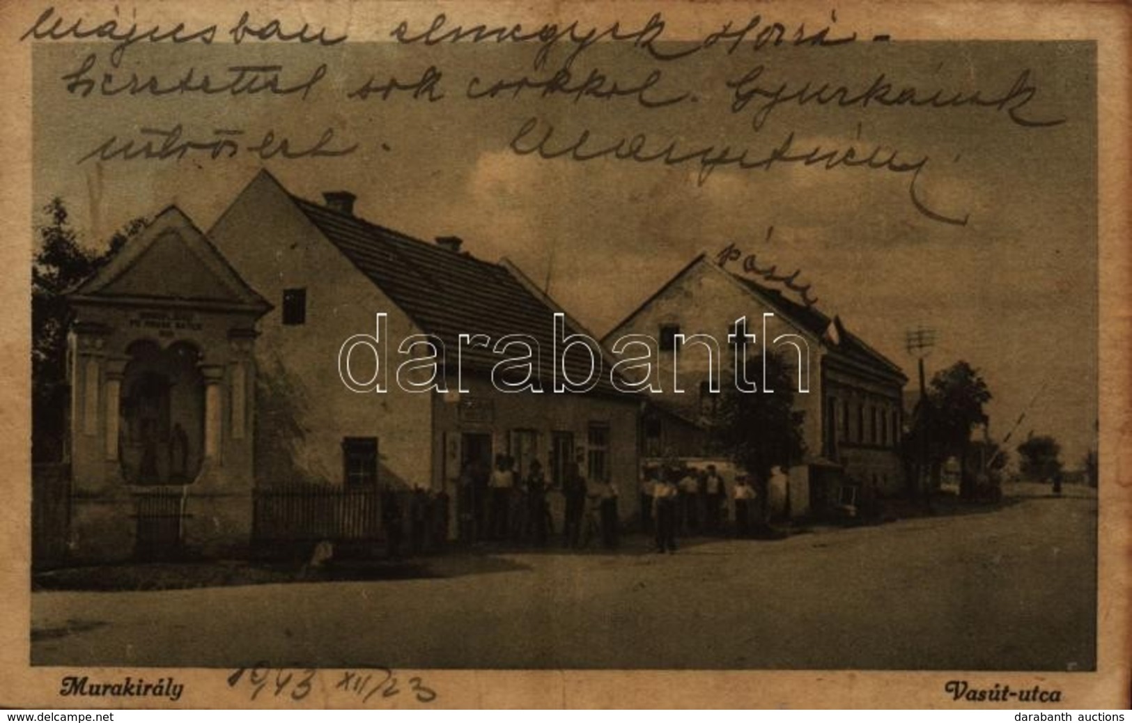 T4 1943 Murakirály, Murski Kraljevec, Donji Kraljevec; Vasút Utca, üzlet, Posta Hivatal, Magyar Zászló / Railway Street, - Non Classés