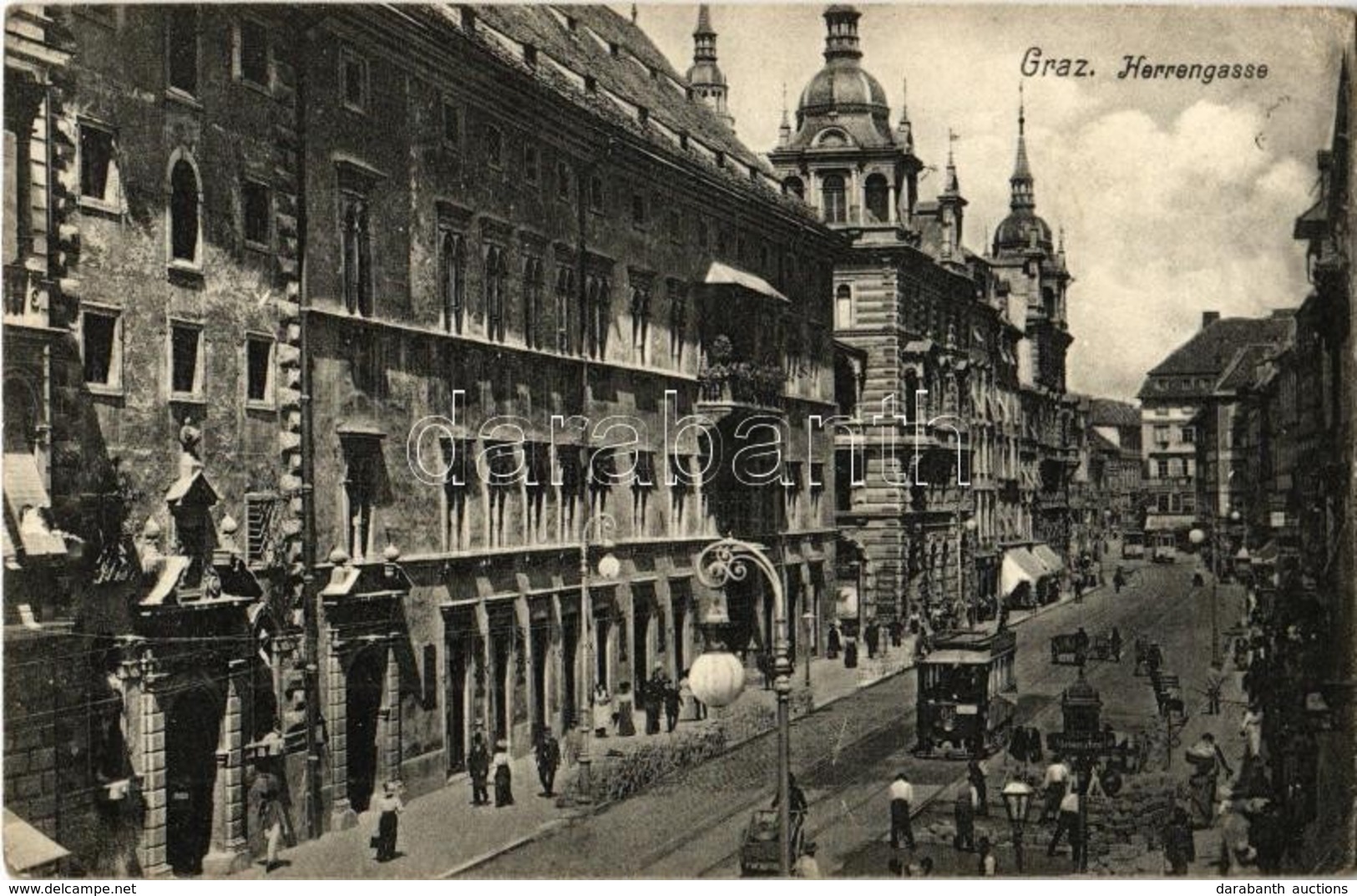 T2/T3 Graz, Herrengasse / Street View With Shops, Construction Site, Trams. L. Strohschneider 280. (EK) - Autres & Non Classés