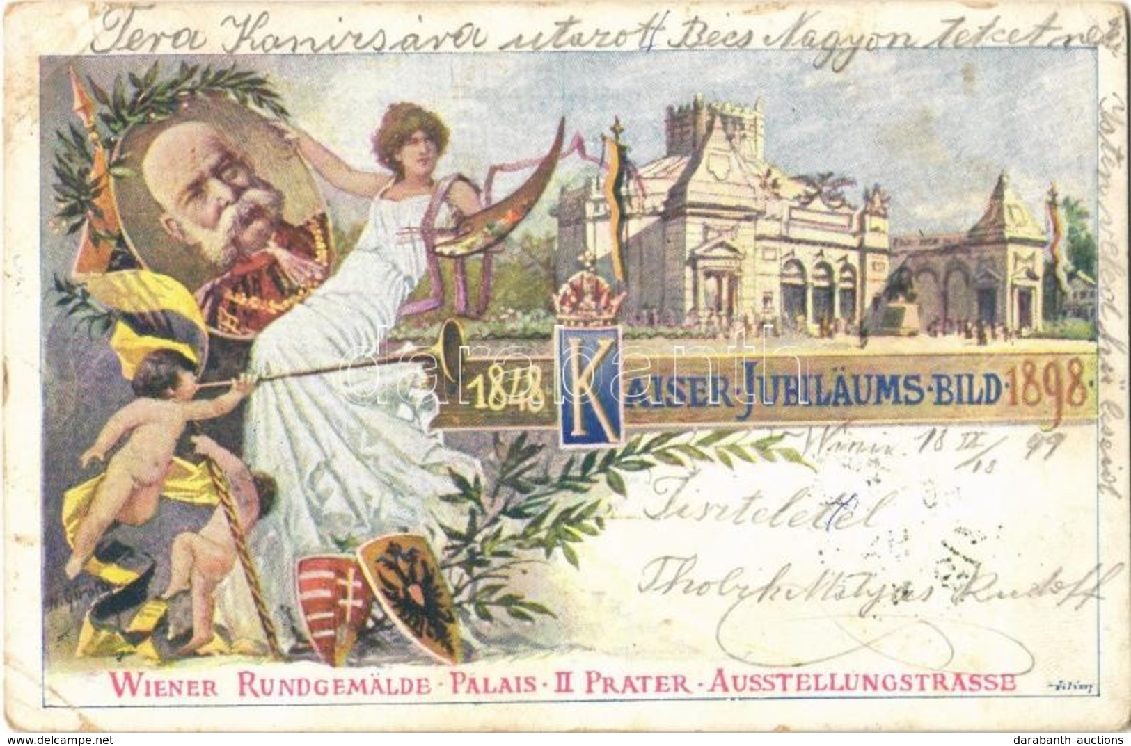 T2/T3 1899 Wien, Vienna, Bécs II. Wiener Rundgemälde Palais, Prater, Ausstellungsstrasse. 1848-1898 Kaiser Jubiläums Bil - Autres & Non Classés