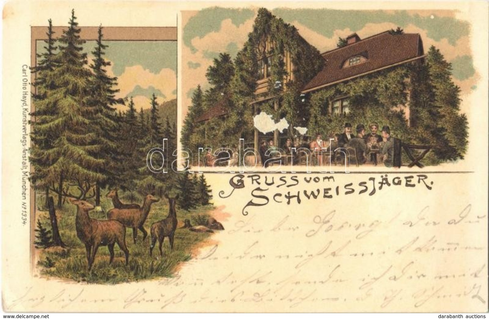 T2/T3 1898 Dubí, Eichwald; Schweissjäger / Myslivna Barvár / Cafe And Restaurant, Forest, Deers. Car Otto Hayd Art Nouve - Ohne Zuordnung