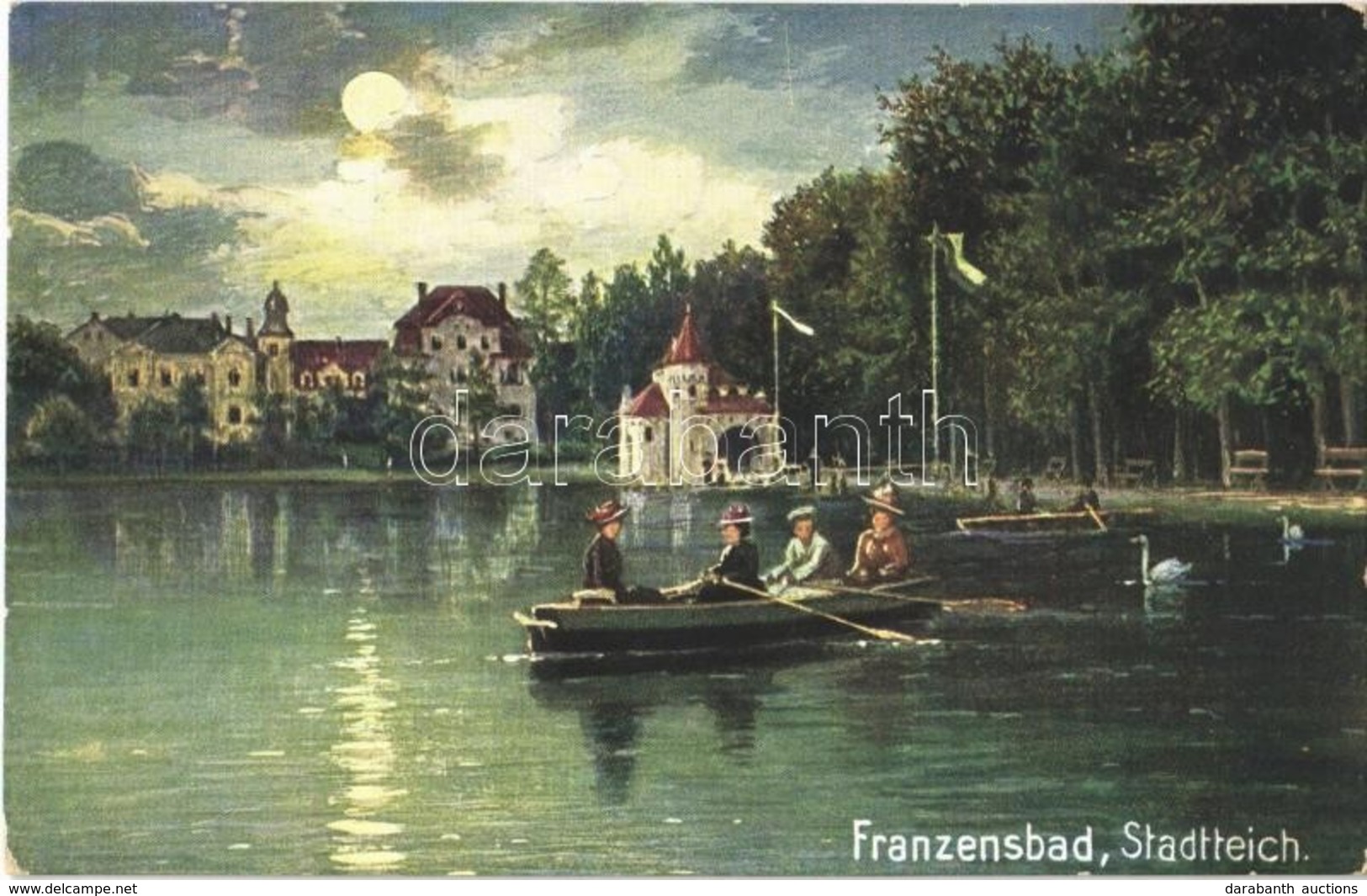 ** T2/T3 Frantiskovy Lazne, Franzensbad; Stadtteich / Pond At Night, Künstler Serie 'Franzensbad' No. 1895A. (fl) - Unclassified