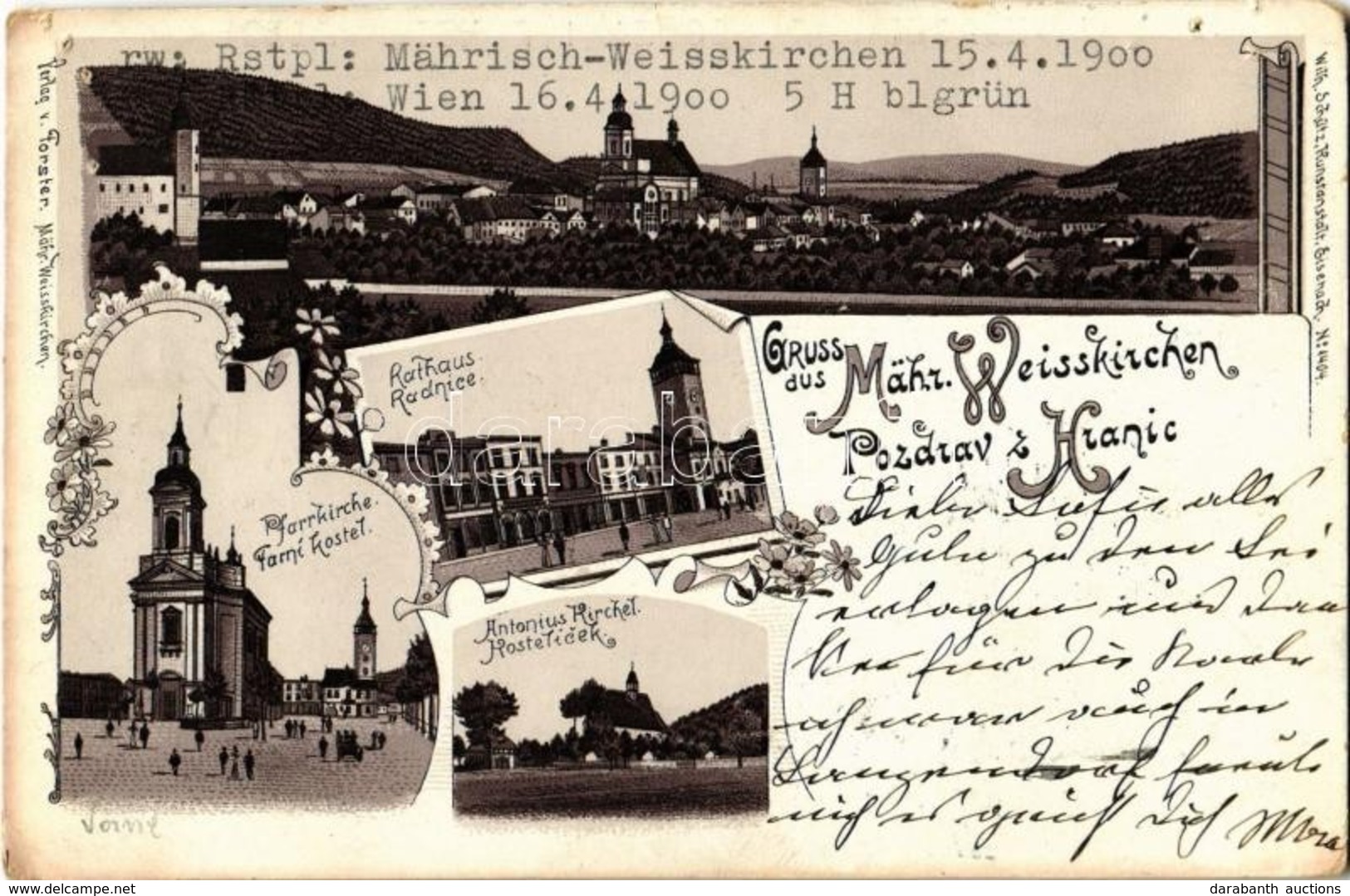 T4 1900 Hranice, Mährisch Weisskirchen, Weißkirchen; Pfarrkirche, Rathaus, Antonius Kirche. Wilh. Schütz Kunstanstalt No - Unclassified