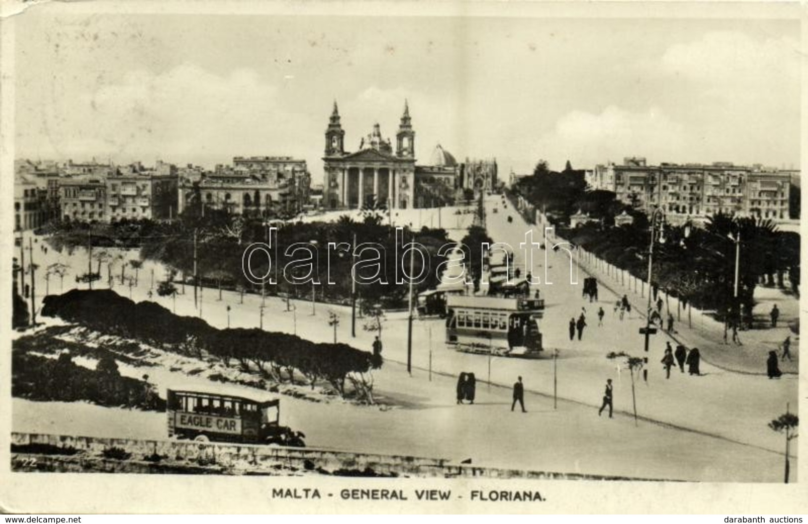 T2/T3 1931 Floriana (Malta), General View, Eagle Car, Tram, Automobiles (EK) - Sonstige & Ohne Zuordnung