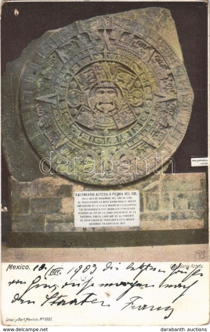 T4 1903 Mexico City, Calendario Azteca / Aztec Sun Stone (pinholes) - Autres & Non Classés