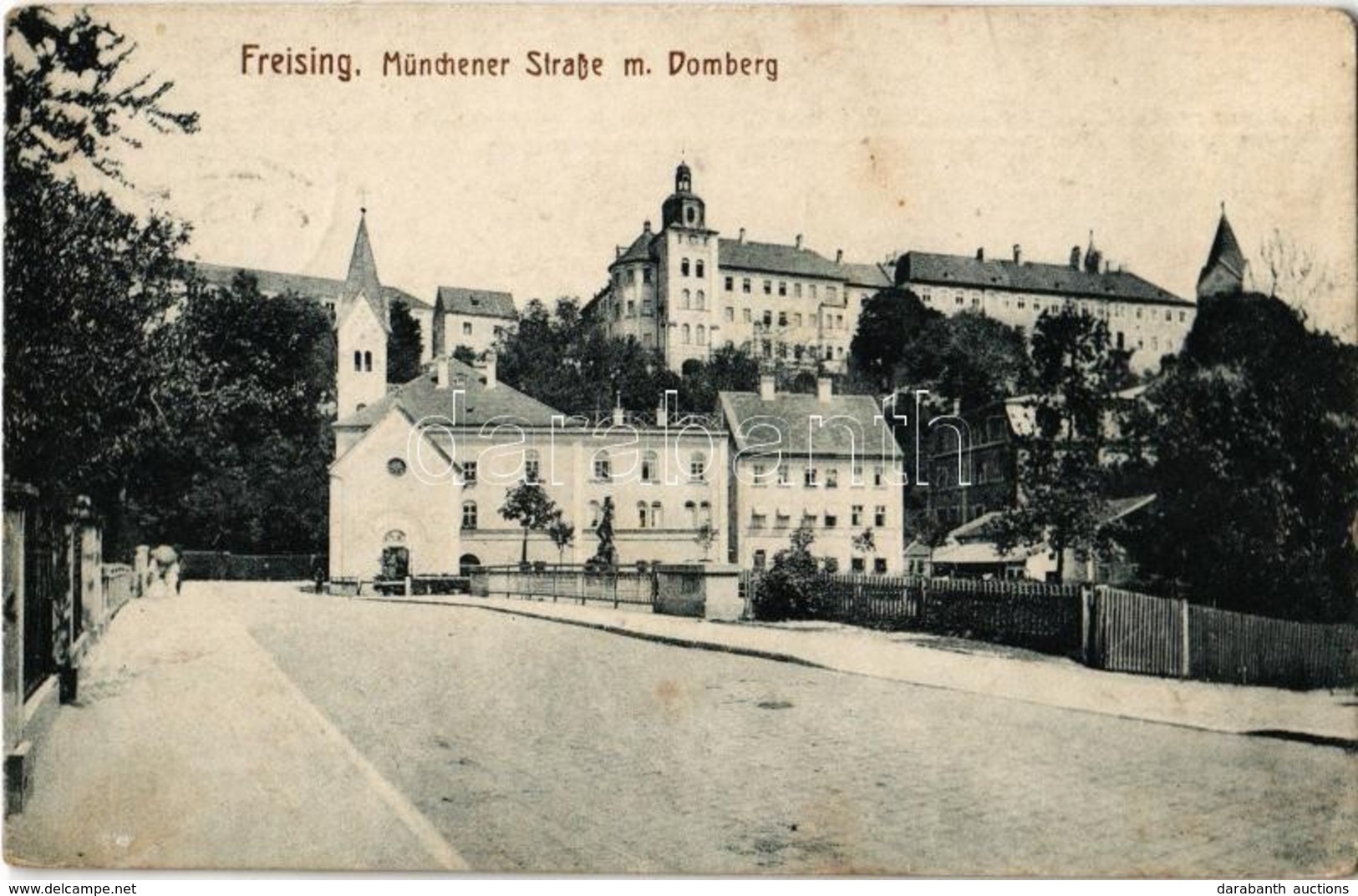 T2/T3 1918 Freising, Münchener Straße M. Domberg / Street View, Church (fl) - Unclassified