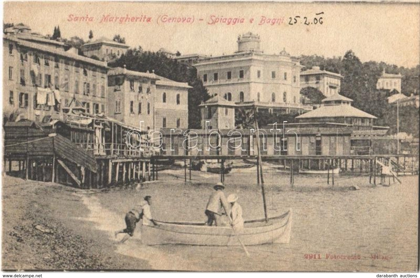 * T2 1906 Santa Margherita Ligure (Genova), Spiaggia E Bagni / Beach, Baths, Rowing Boat - Autres & Non Classés