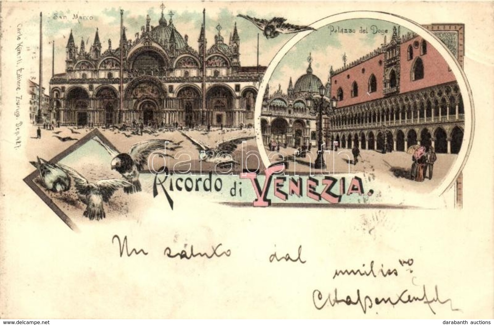 T2 1897 (Vorläufer!) Venice, Venezia; Palazzo Del Doge, San Marco / Palaces. Doves. Carlo Künzli Art Noueau, Litho - Sonstige & Ohne Zuordnung