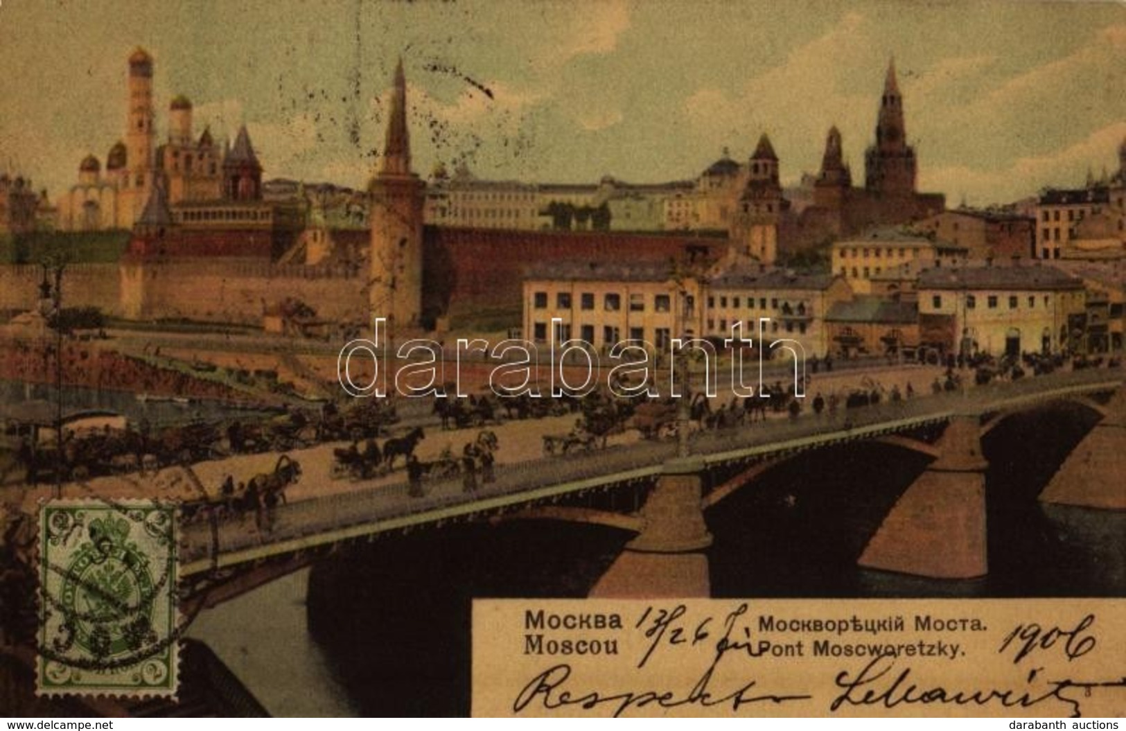 T2 1906 Moscow, Moskau, Moscou; Pont Moscworetzky / Bolshoy Moskvoretsky Bridge, Kremlin. Knackstedt & Näther. TCV Card - Andere & Zonder Classificatie