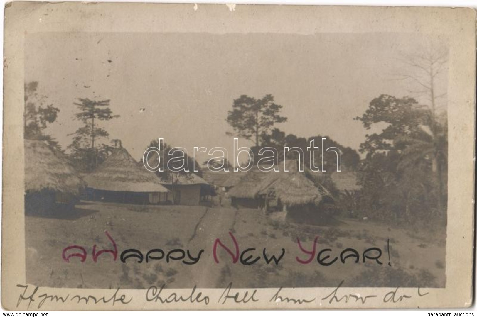 T2/T3 1918 Freetown, Huts, African Folklore. 'Happy New Year' Greeting. Photo - Sonstige & Ohne Zuordnung