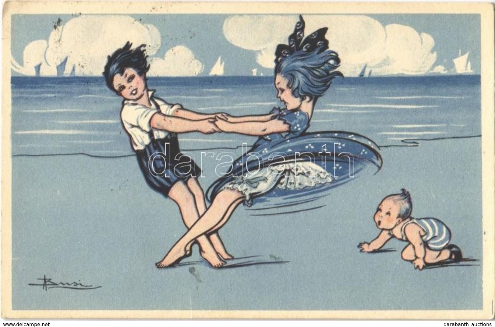 T2/T3 Children Dancing At The Beach. Italian Art Postcard. Anna & Gasparini 541-4. S: Busi - Ohne Zuordnung