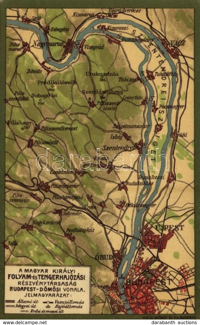 ** T2 A Magyar Királyi Folyam- és Tengerhajózási Rt. Budapest-Dömösi Vonala, Térkép, Hátoldalon MFTR Reklám / Hungarian  - Non Classés