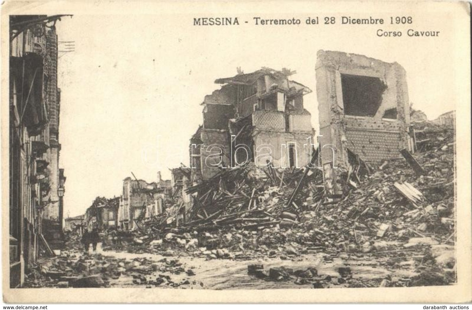 T1/T2 1913 Messina, Terremoto Del 28 Dicembre 1908, Corso Cavour / Earthquake Of 1908, Street, Destroyed Houses - Non Classés