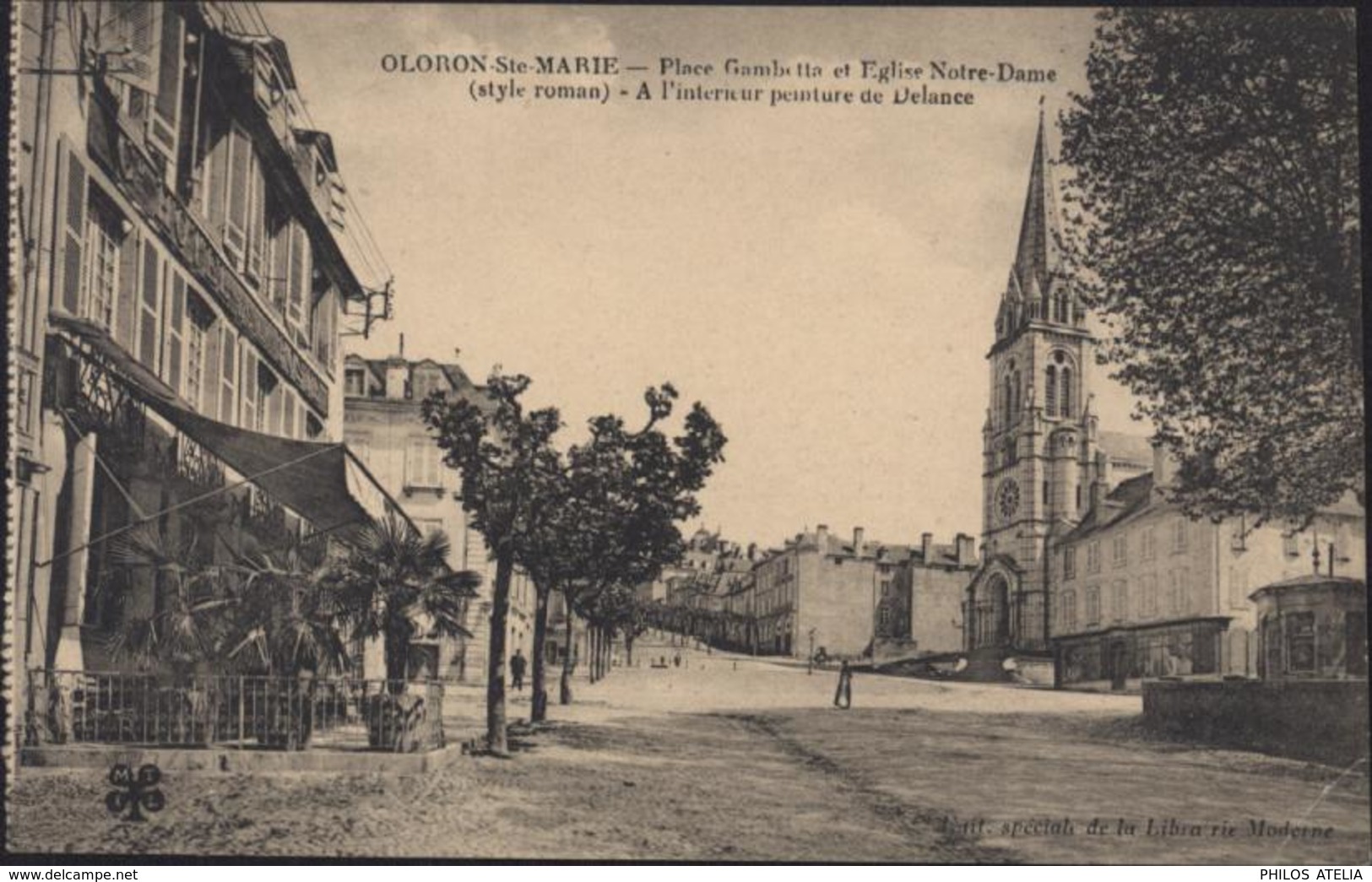 CPA Oloron Ste Sainte Marie Place Gambetta Et église Notre Dame Edit Spéciale Librairie Moderne Neuve 64 - Oloron Sainte Marie