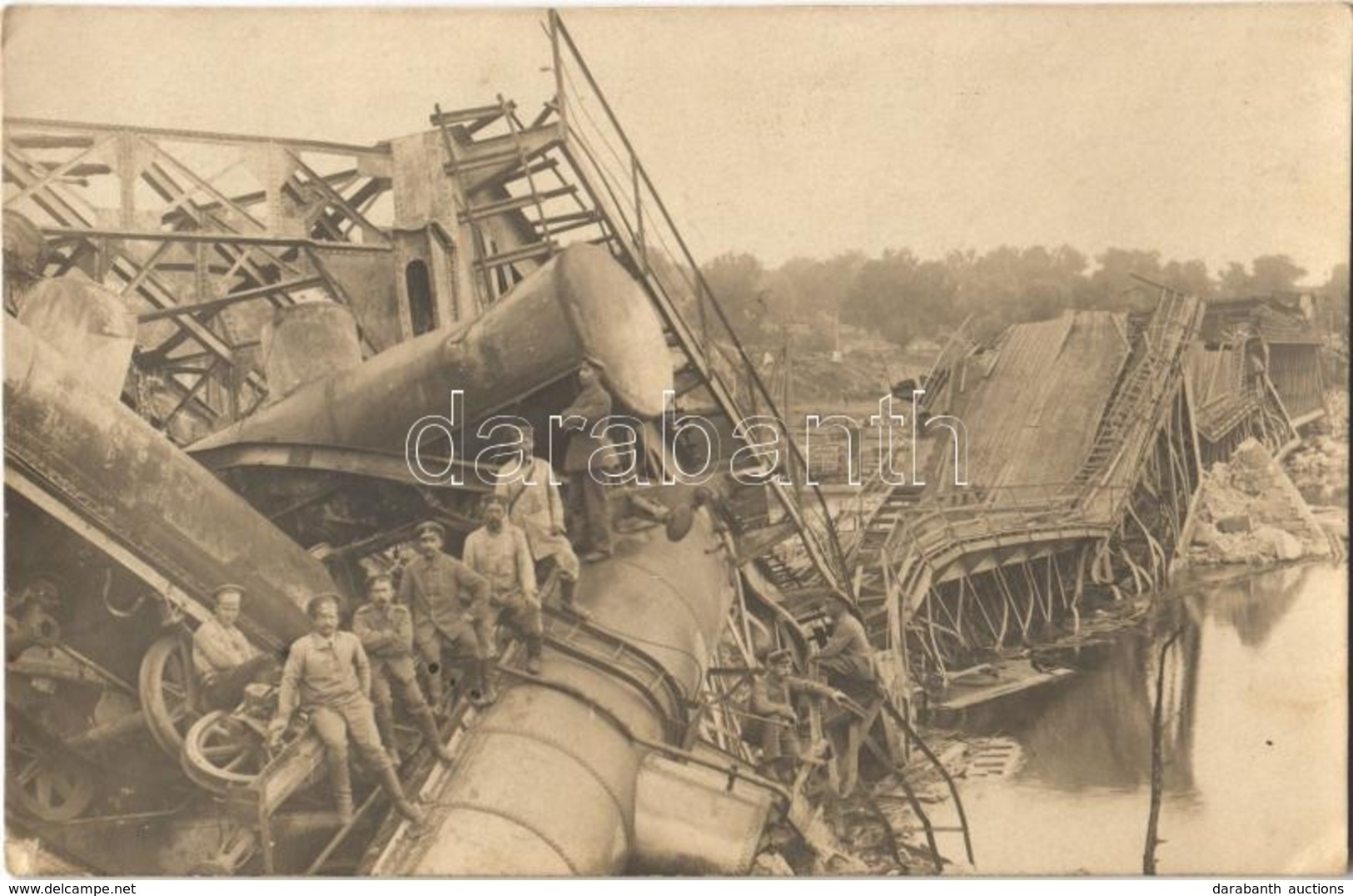 * T2/T3 1916 Felrobbantott Visztula Híd Vasúti Kocsikkal Novo-Georgyevszknél / WWI K.u.K. (Austro-Hungarian) Military, D - Non Classés