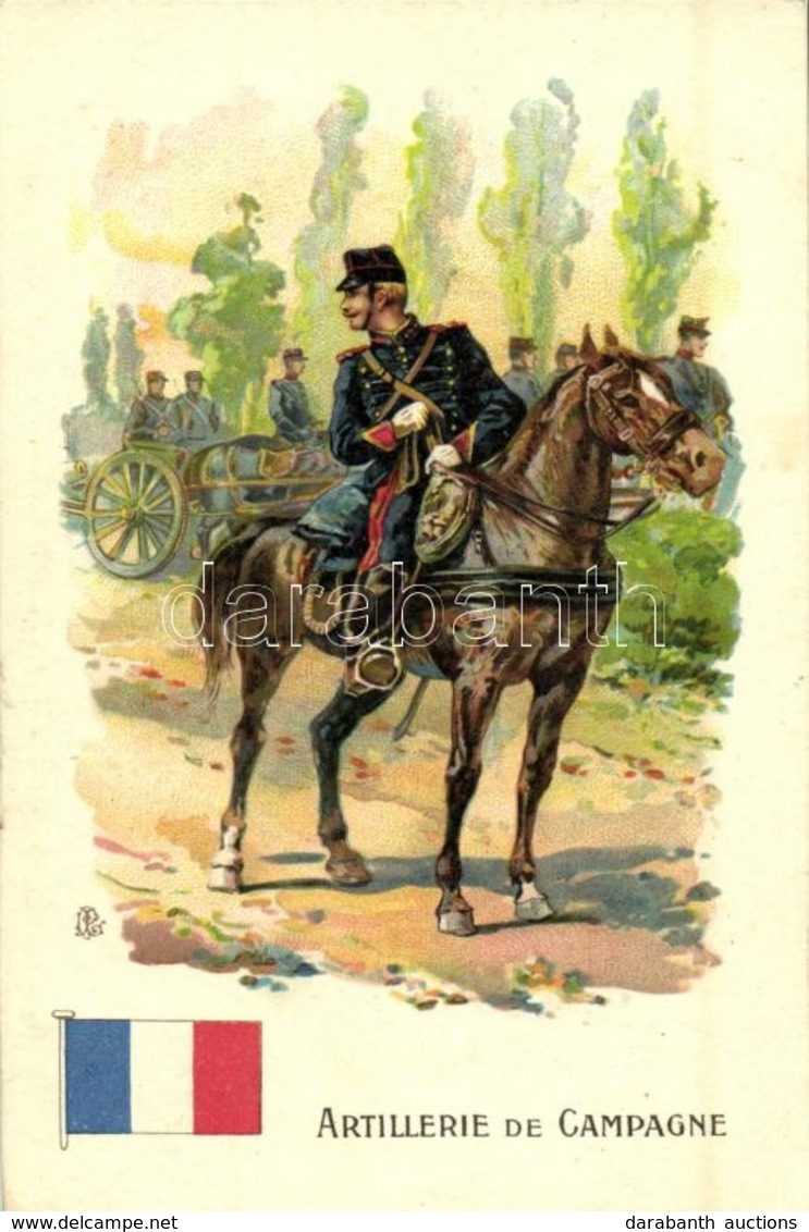 ** T2/T3 Artillerie De Campagne / French Military, Field Artillery, Cavalryman, Flag, Litho (fl) - Non Classés