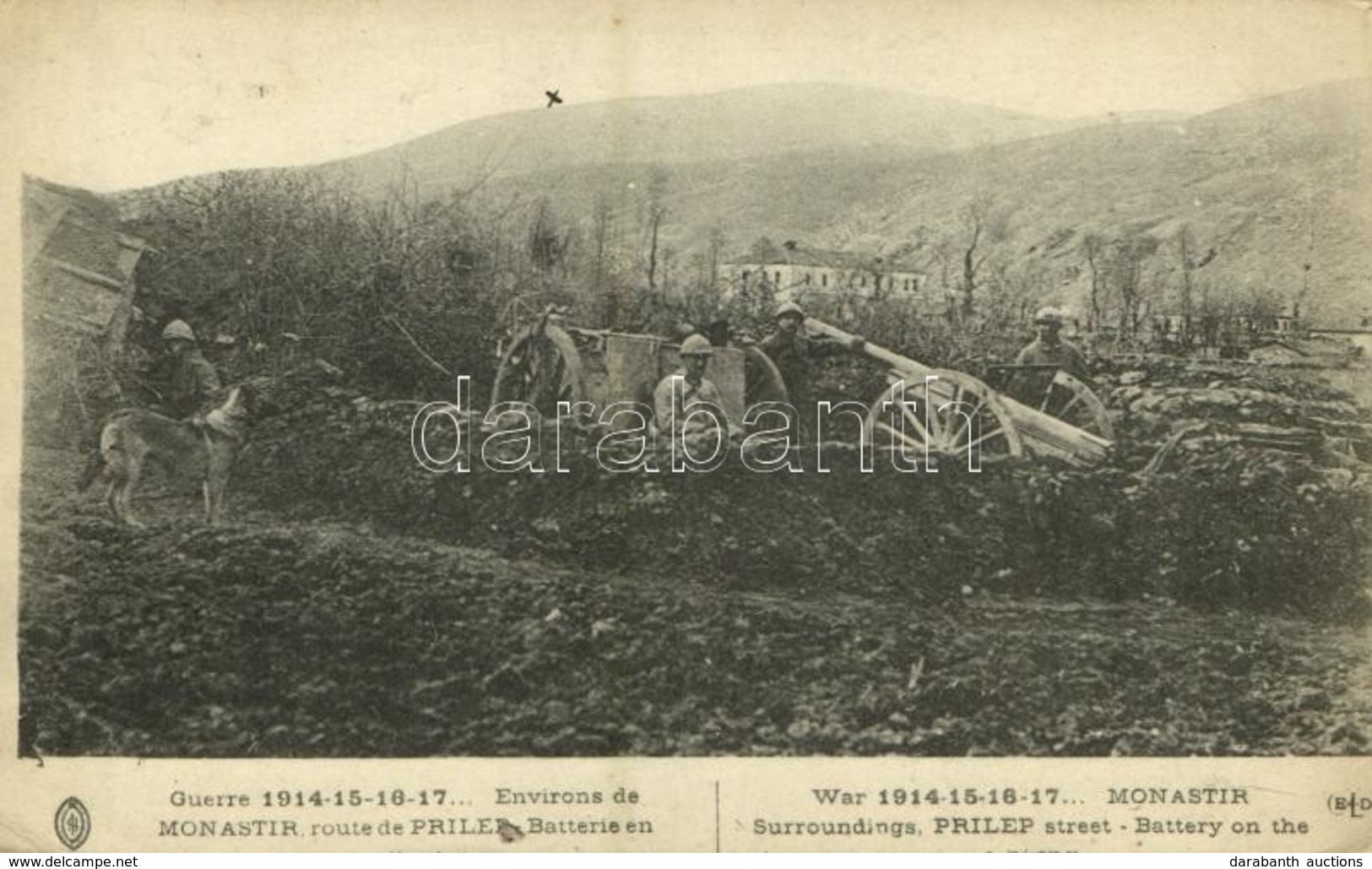 * T2 1918 Bitola, Monastir; Guerre 1914-17, Environs De Monastir, Route De Prilep, Batterie En Attente / WWI Military, S - Non Classés