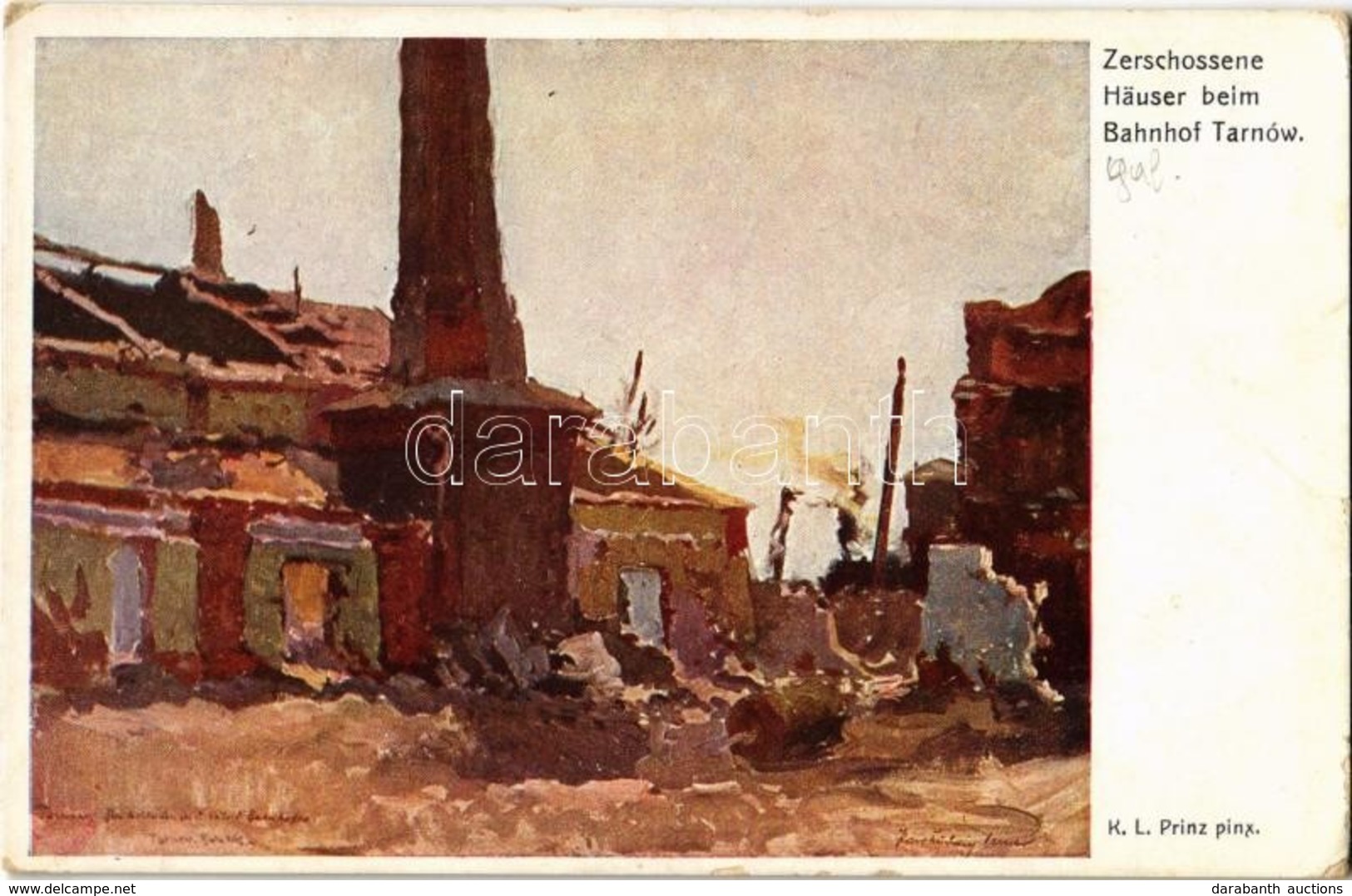 ** T2/T3 Zerschossene Häuser Beim Bahnhof Tarnów. Kriegshilfsbüro Nr. 229. / WWI Austro-Hungarian Military Art Postcard, - Non Classés