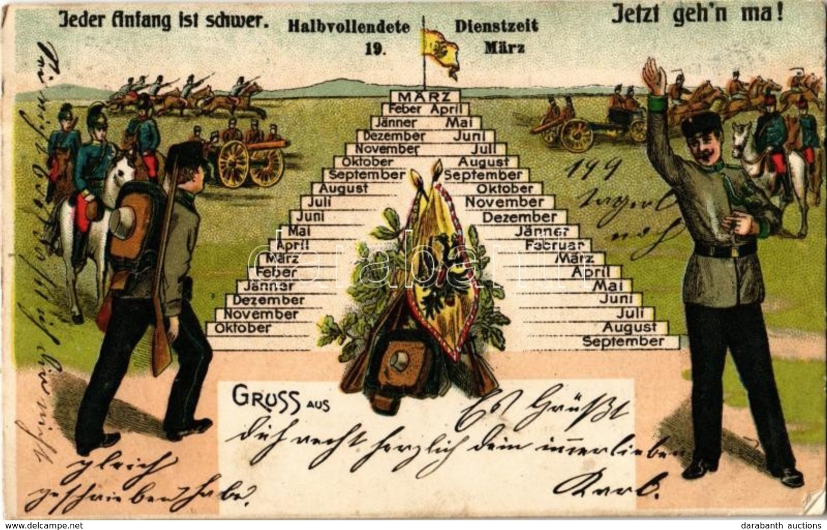 T2/T3 1908 Jeder Anfang Ist Schwer. Halbvollendete Dientszeit. Jetzt Geh'n Ma! / 'Every Beginning Is Hard' German Milita - Non Classés